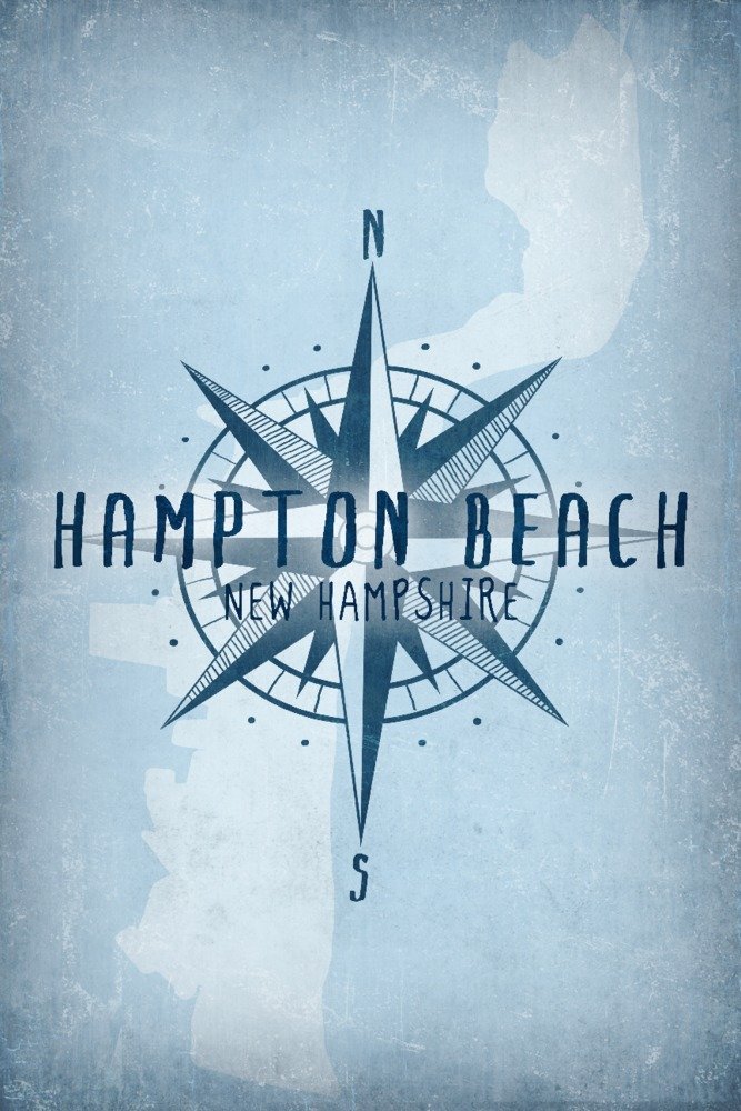 Hampton Beach New Hampshire Metal Wall Art - 16x24 Gallery Quality Aluminum Decor with Lake & Compass Design - Perfect for Coastal, Nautical & Beach House Decor