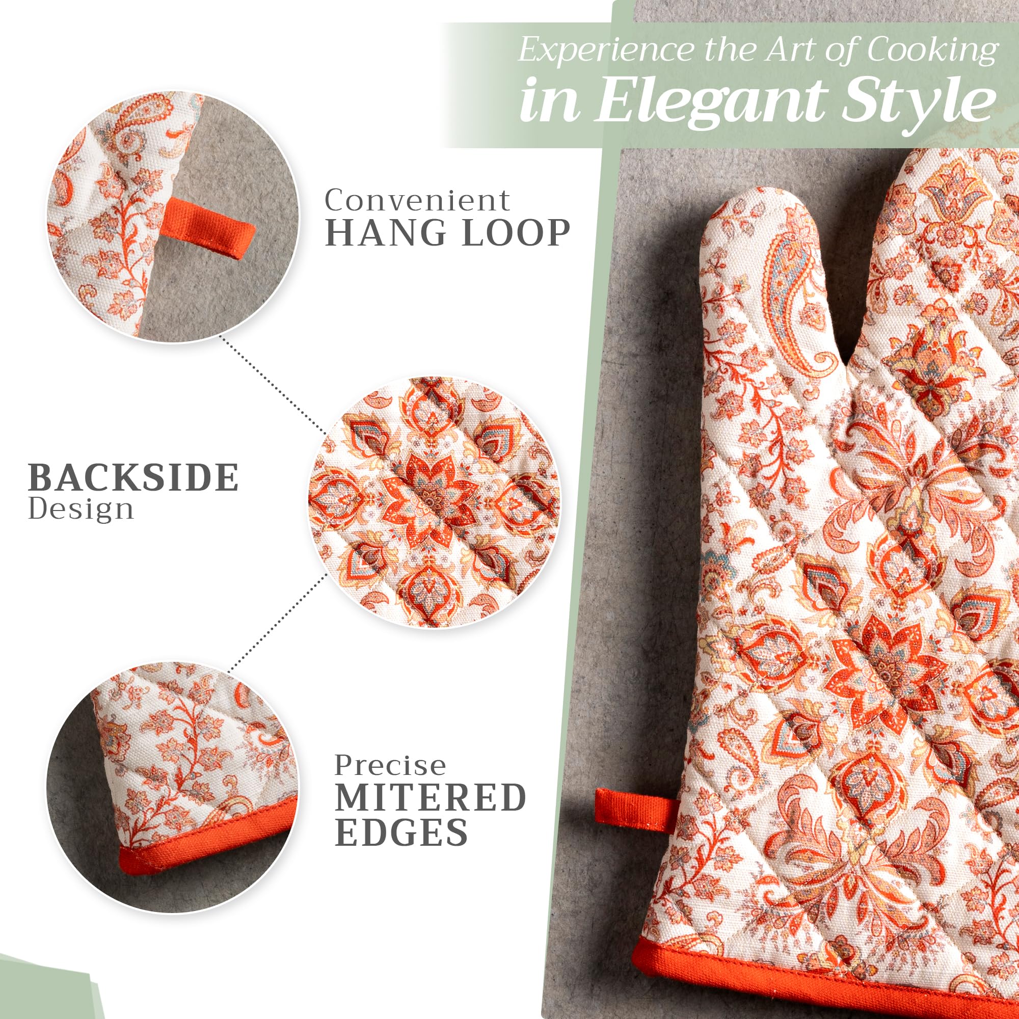 Heat Resistant 100% Cotton Oven Mitts - 7