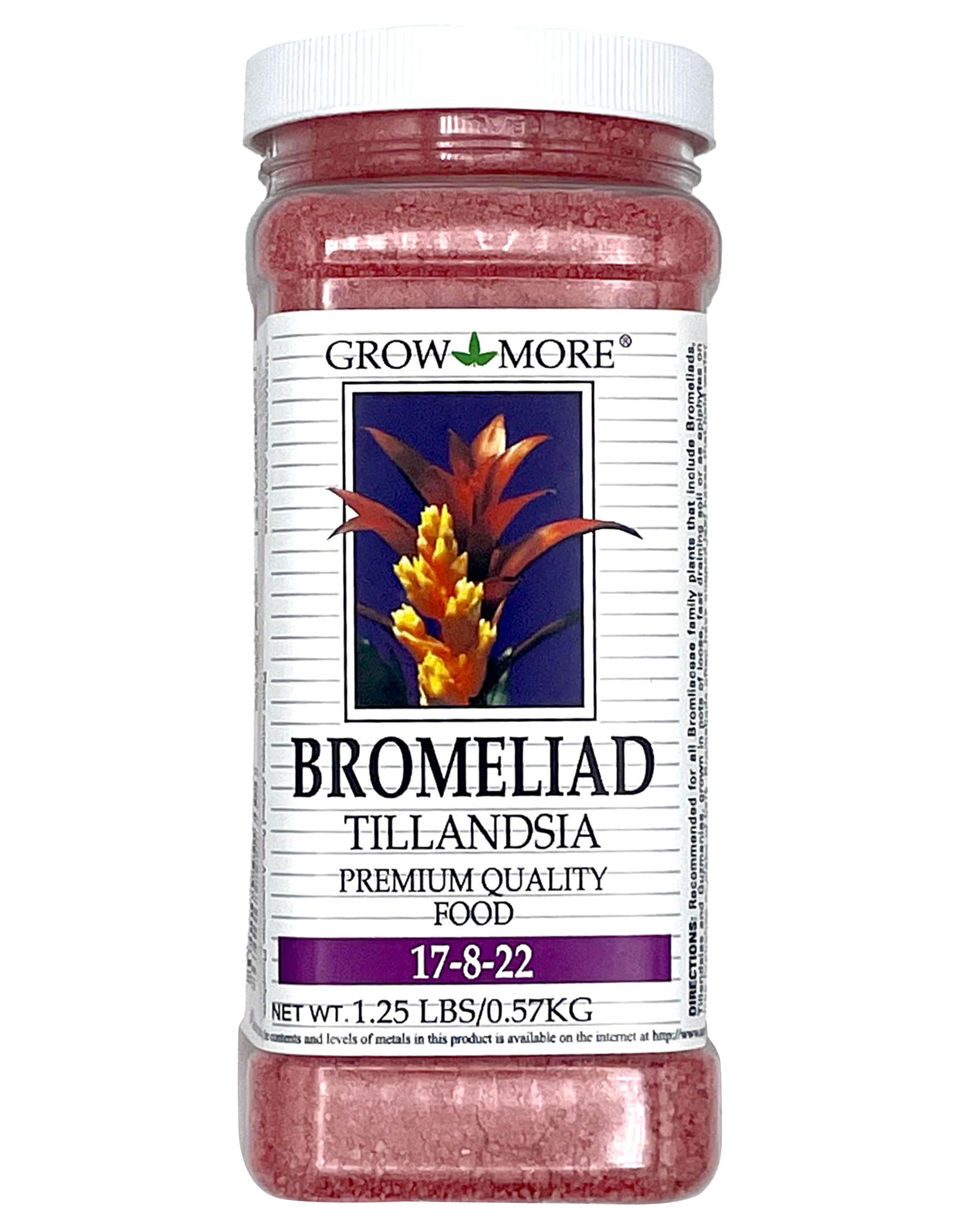Grow More Bromeliad Tillandsia Food (17-8-22) - 1.25lb Water Soluble Air Plant Fertilizer for Indoor & Outdoor Plants - Slow Release Plant Food for Vibrant Growth & Blooms - Perfect for Terrariums, Hanging Displays & Home Decor