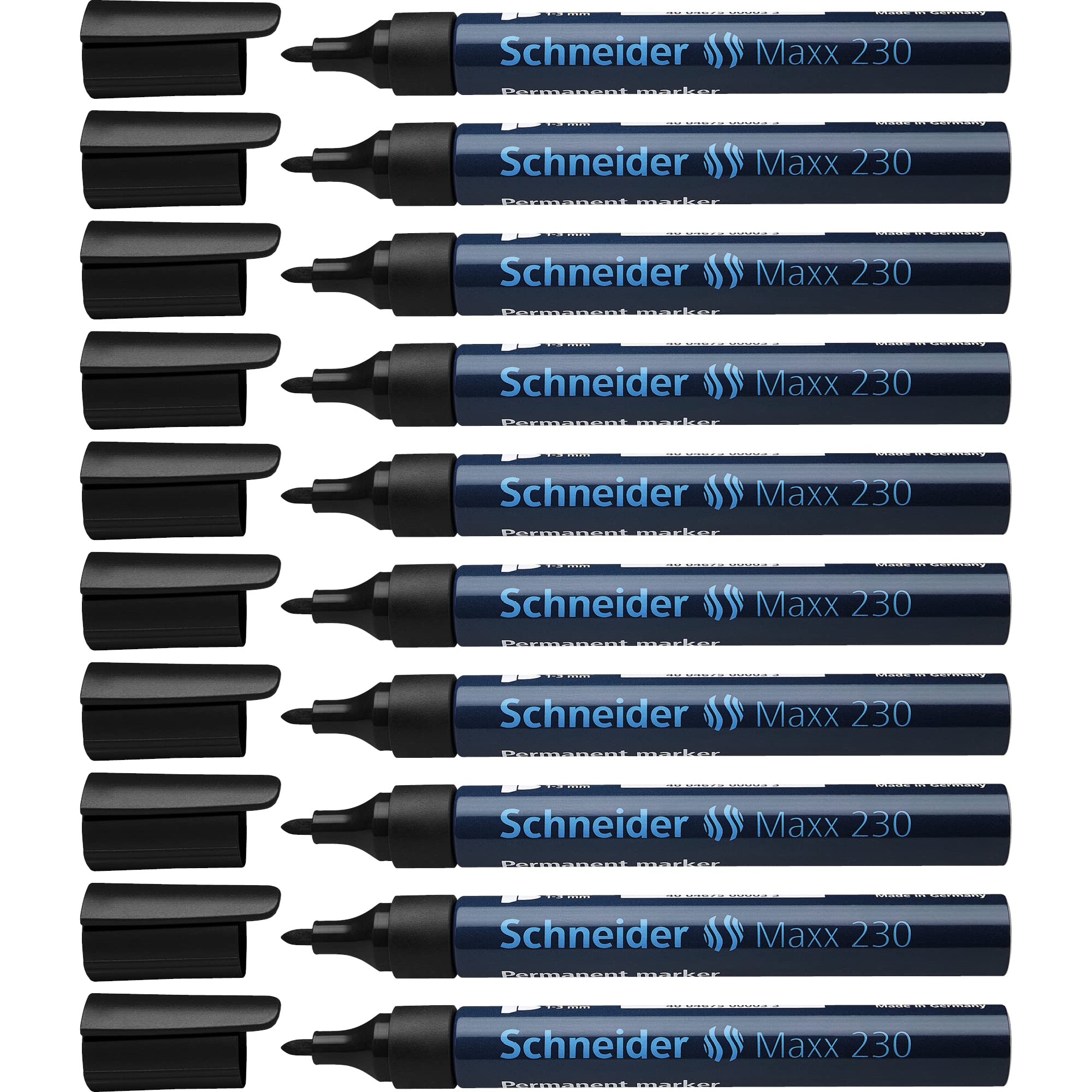 Schneider 230 Permanent Marker Pens - 1-3mm Fine Tip, Refillable Aluminum Body, Black Ink (Pack of 10) - Ideal for Office, Warehouse, Industrial Labeling & DIY Projects