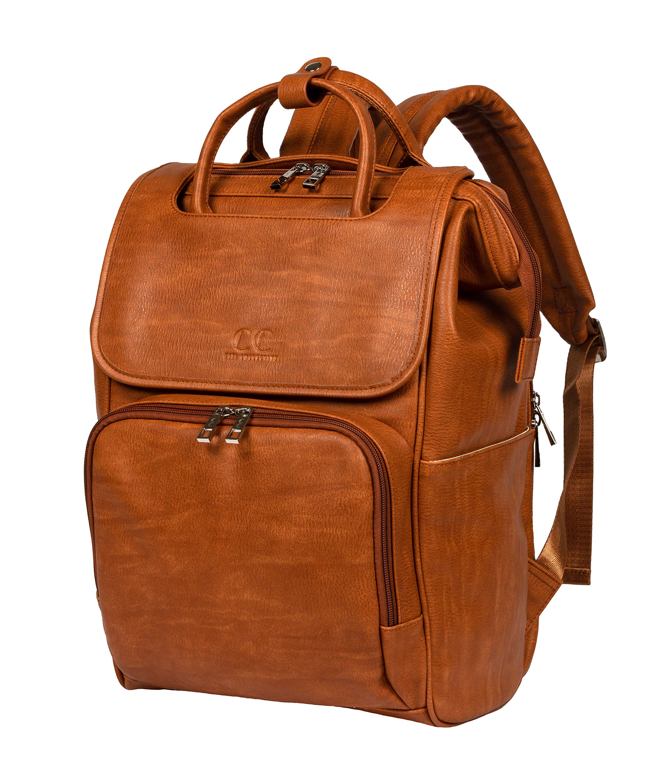 Citi Collective Explorer Tan Vegan Leather Diaper Backpack - Large Capacity Baby Bag with Insulated Bottle Pockets, Shoulder Strap & Changing Pad | Waterproof Diaper Bag for Travel, Stroller & Everyday Use with Stroller Clip