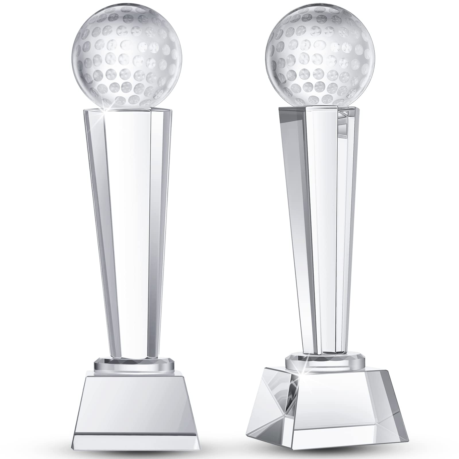 Meooeck 2 Pack 9x2.8 Inch Crystal Glass Trophy Award with Gift Box - Large Tournament Prize, Glass Paperweight, Desktop Decor for Golf, Office, Sports Events & Achievement Celebrations