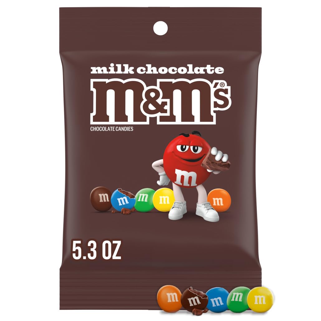 M&M'S Milk Chocolate Candy Peg Bag - 5.3 Oz (Pack of 12) | Bulk Chocolate Candies for Parties, Halloween, Easter & Office Snacks | Resealable Packaging for Freshness