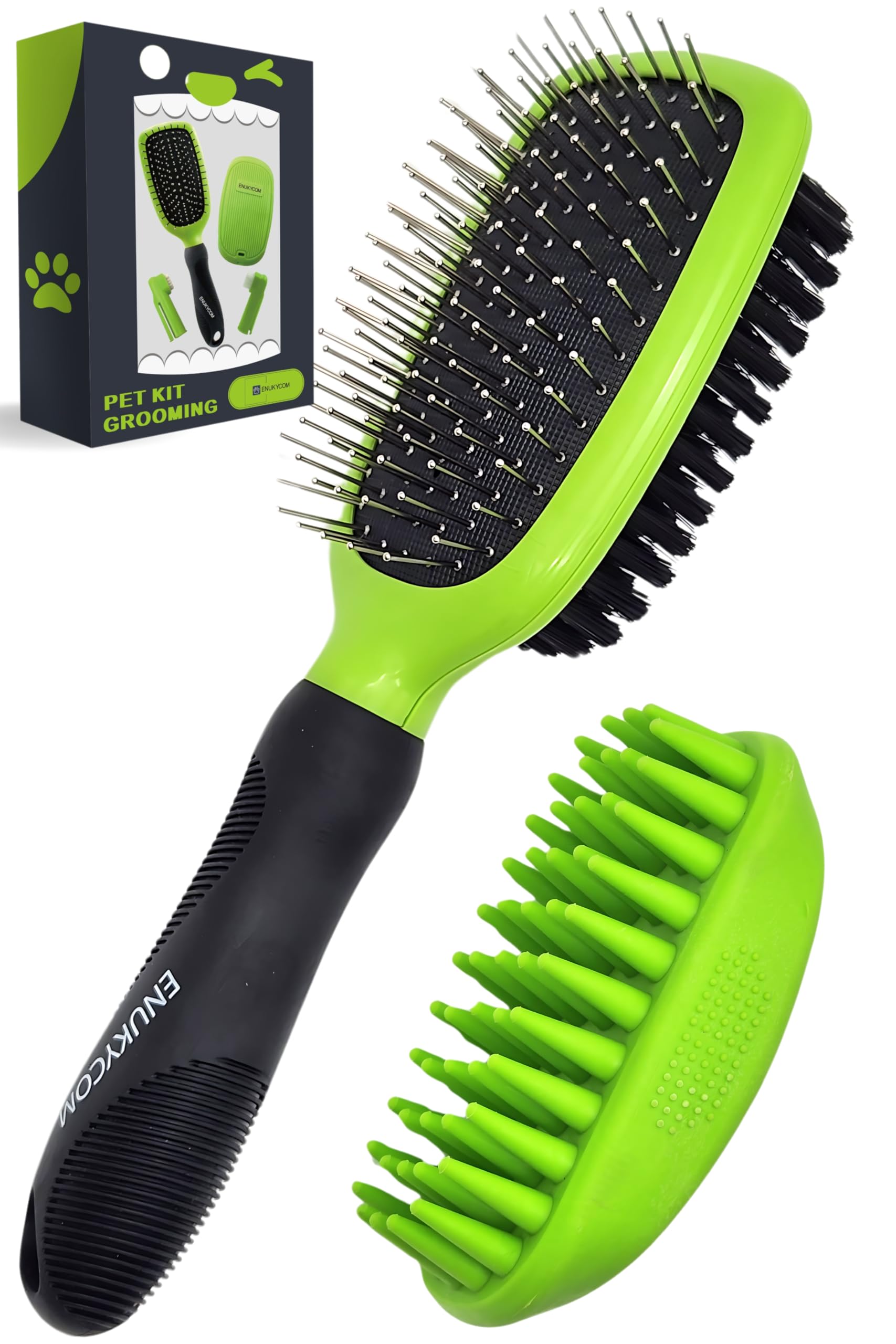 Double-Sided Pet Brush for Dogs & Cats - Detangling, Deshedding & Mat Remover with Rubber Massage Brush for Grooming, Bathing & Skin Care | Perfect for Home Grooming, Shedding Control & Relaxing Pet Massage