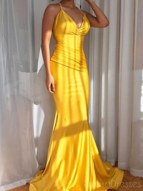 Elegant Mermaid V-Neck Sleeveless Yellow Long Prom Dress for Sweet 16 & Formal Events - Perfect for Homecoming, Prom Night & Special Occasions