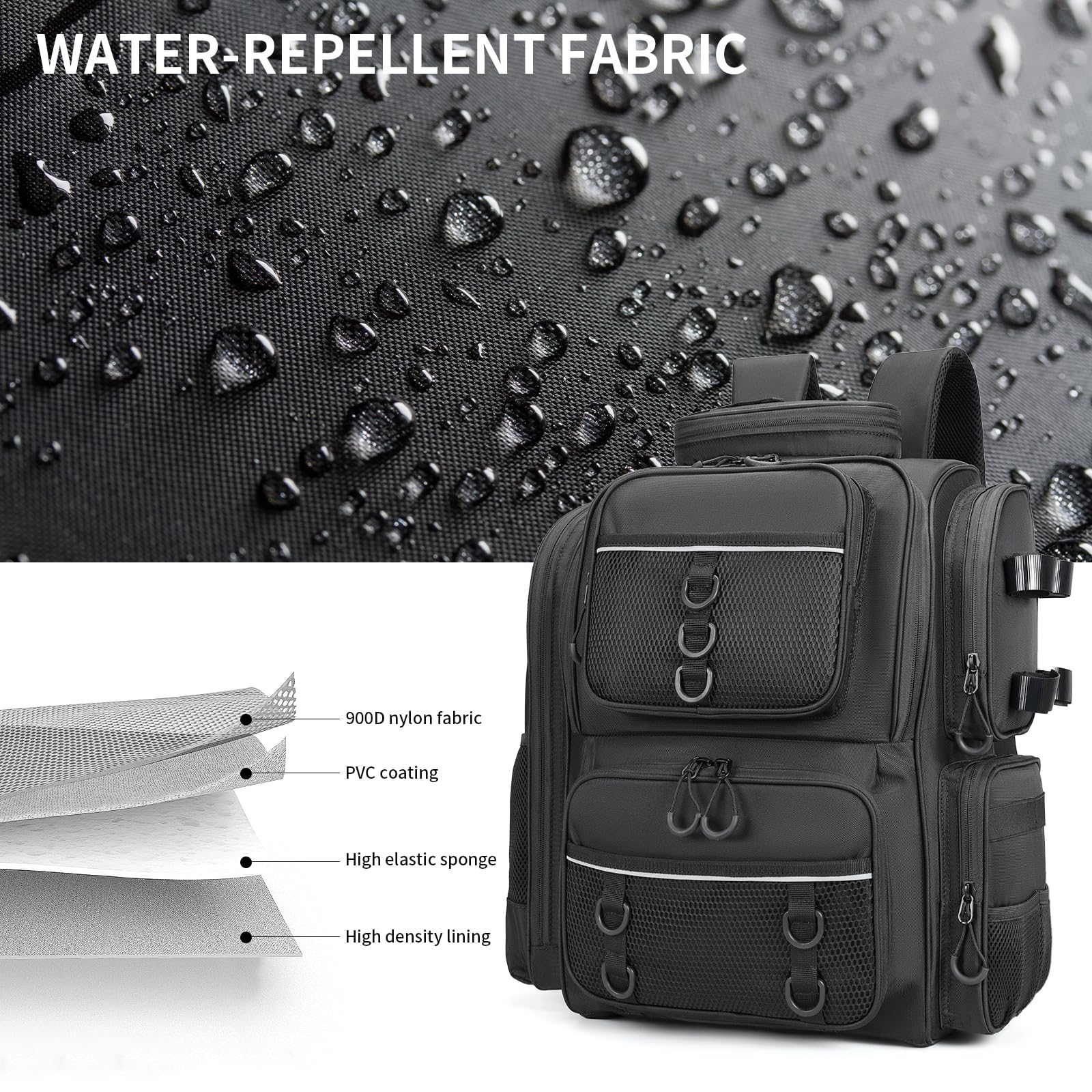 42L Waterproof Fishing Backpack with Rod Holder, Adjustable Partition & Insulated Liner - Lightweight Large Hiking Pack for Outdoor Adventures, Camping & Travel