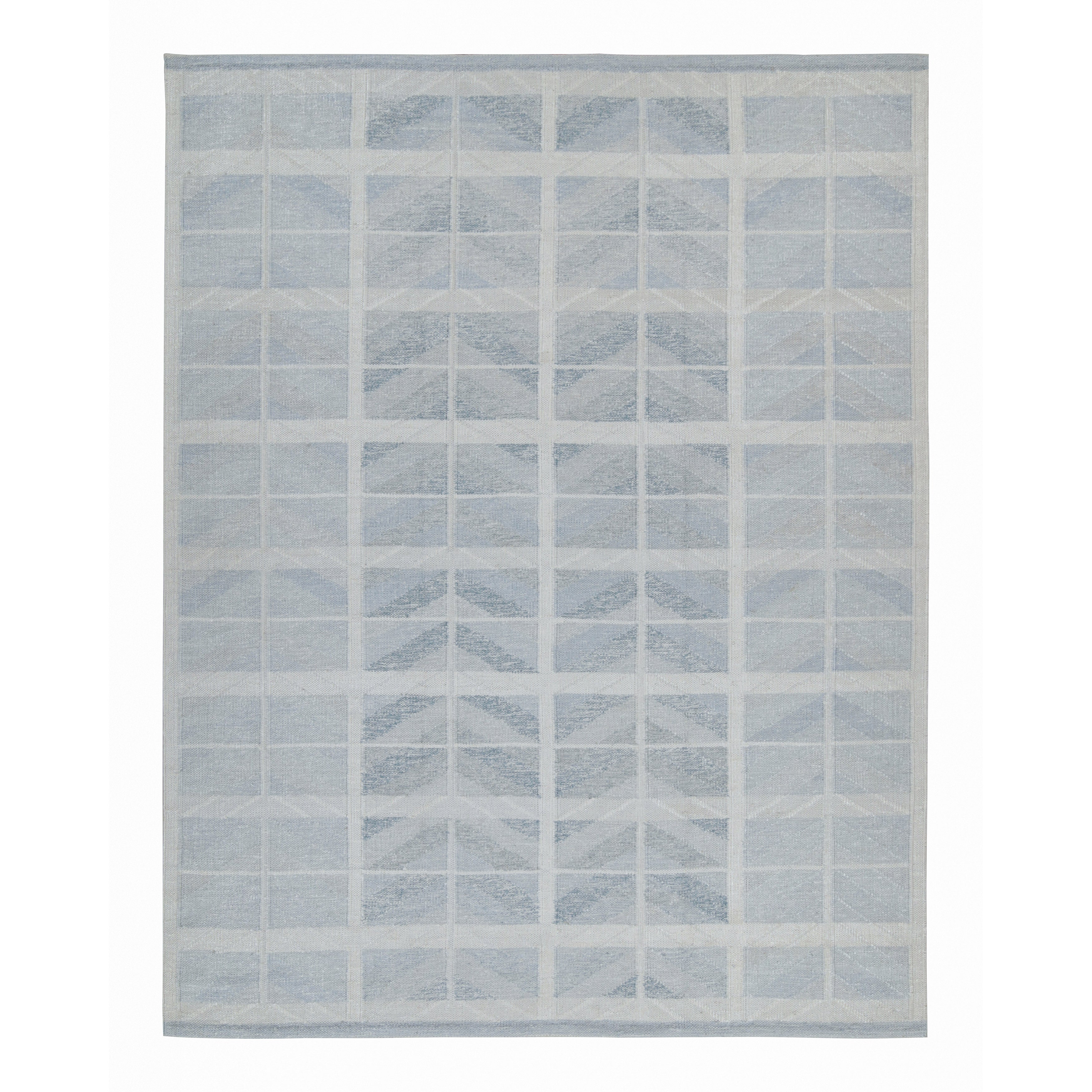 Blue Swedish Style Flatweave Silk Rug 9'5 x 11'11 - Elegant Handmade Area Rug for Living Room, Bedroom & Dining Room Decor
