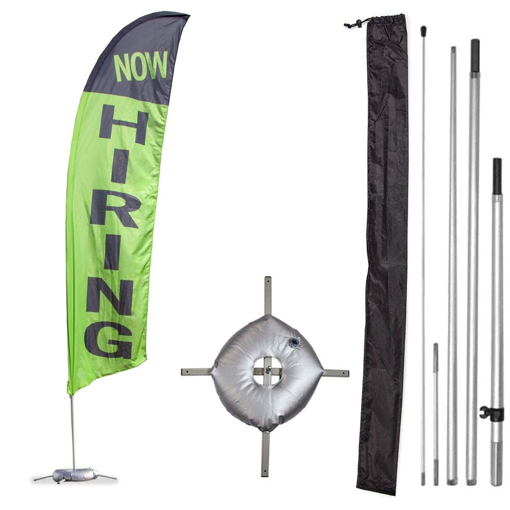 Vispronet Premium Now Hiring Feather Flag Kit – 13ft Green and Black Printed Flag with Aviation-Grade Fiberglass Poles, Cross Base & Weight Bag – Ideal for Business Advertising, Job Fairs, and Outdoor Events – Made in USA