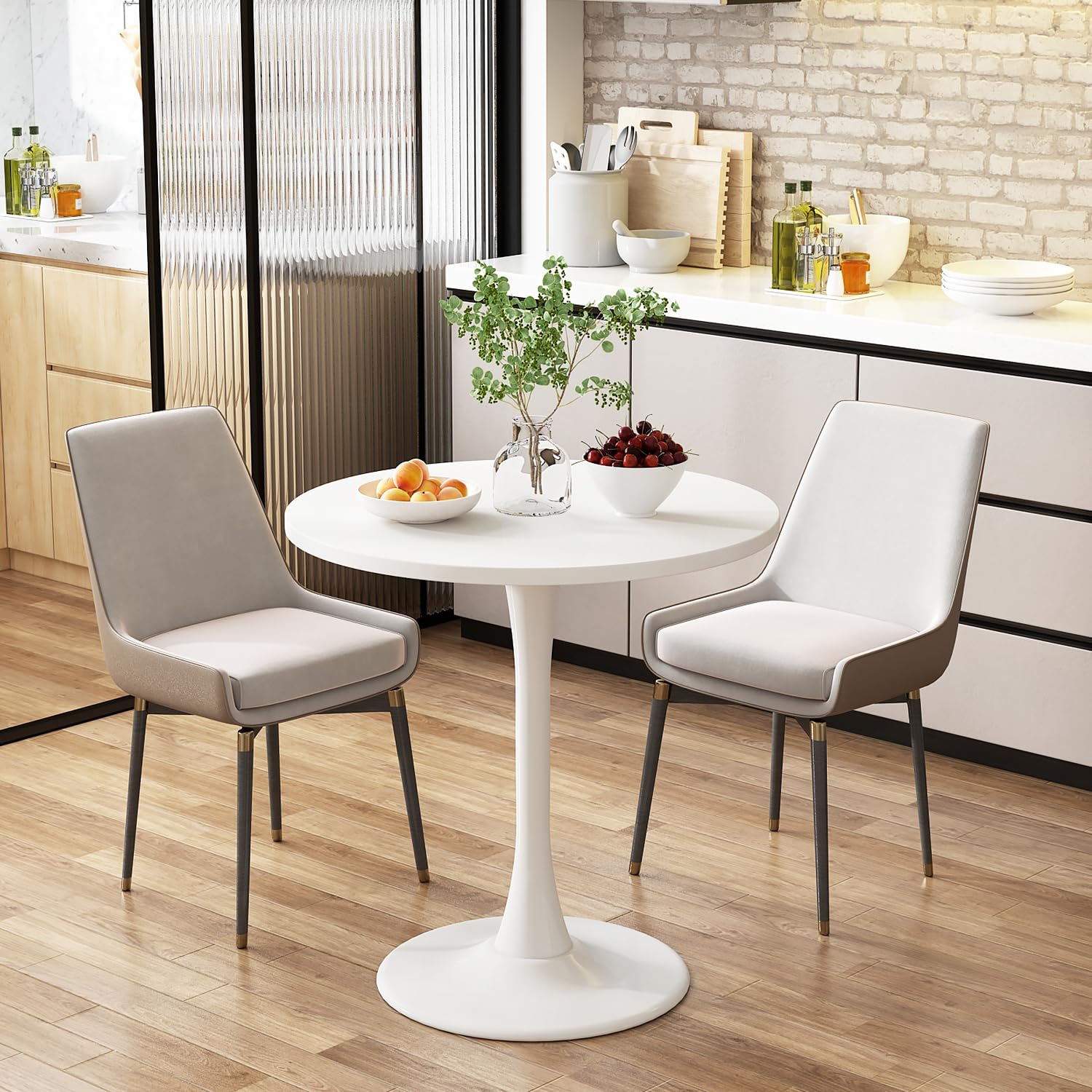 Modern White Round Tulip Dining Table - 24 Inch Mid-Century Kitchen & Living Room Coffee Table for Small Spaces, Apartments, and Dining Areas
