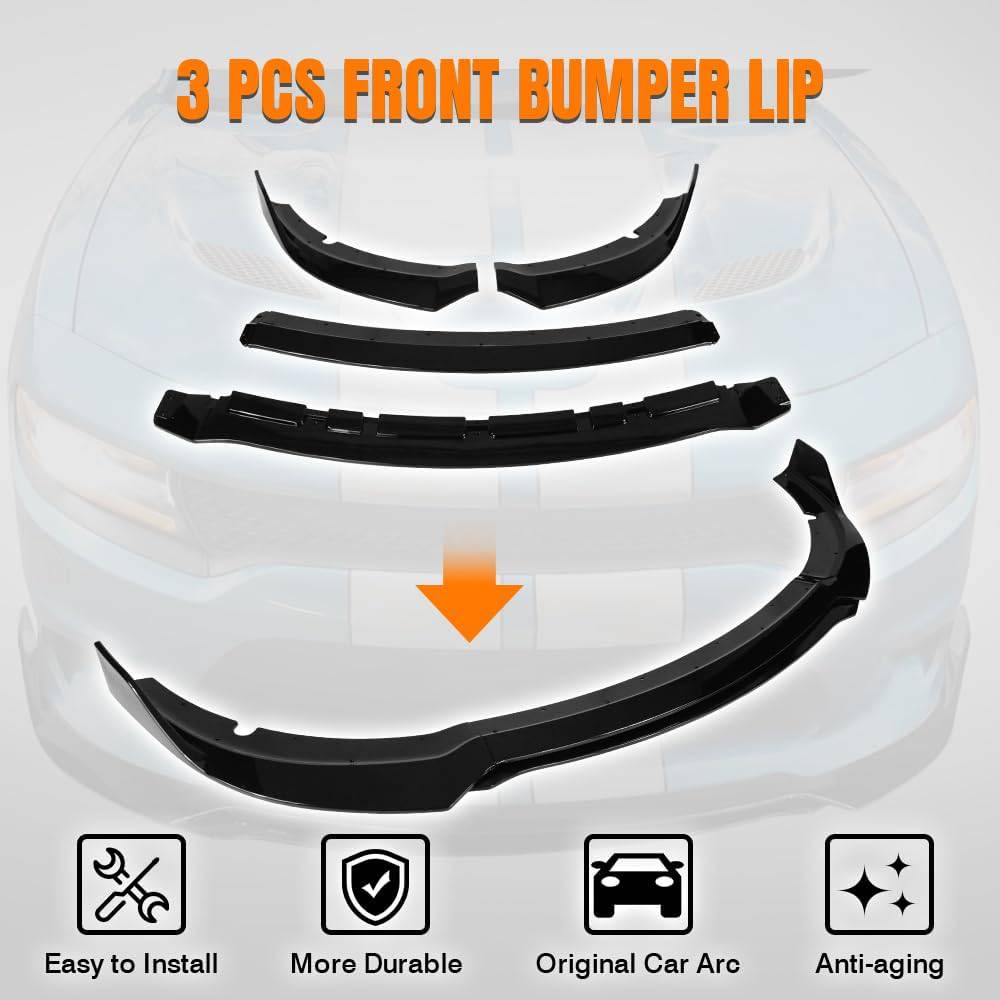 2015-2023 Dodge Charger SRT V3 GT Style Front Bumper Lip - ABS 4PCS/Set Glossy Black Splitter for Enhanced Aerodynamics & Aggressive Look - Perfect for Street Racing & Car Shows