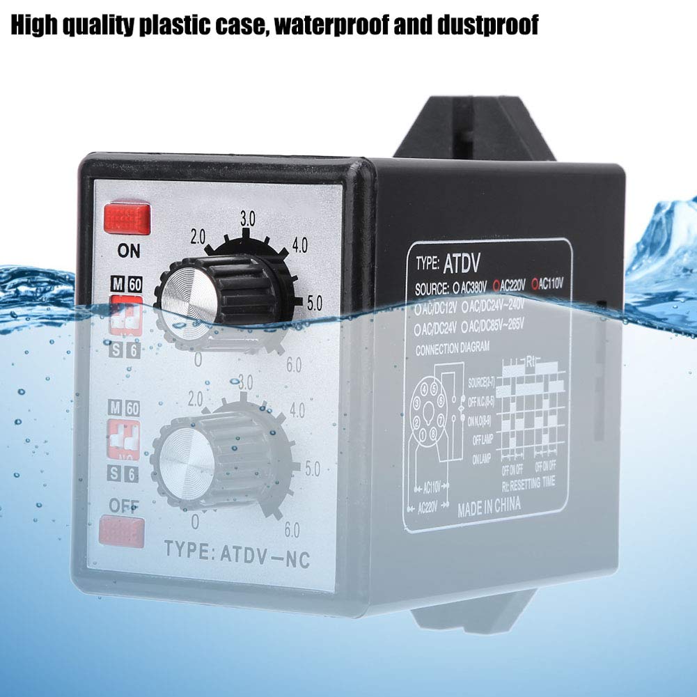 Oumefar AC 220V On/Off Twin Timer Relay Switch - High Precision Knob Control Timer for Circuits (ATDV-NC) - Perfect for Home Automation, Lighting Control, and Industrial Equipment
