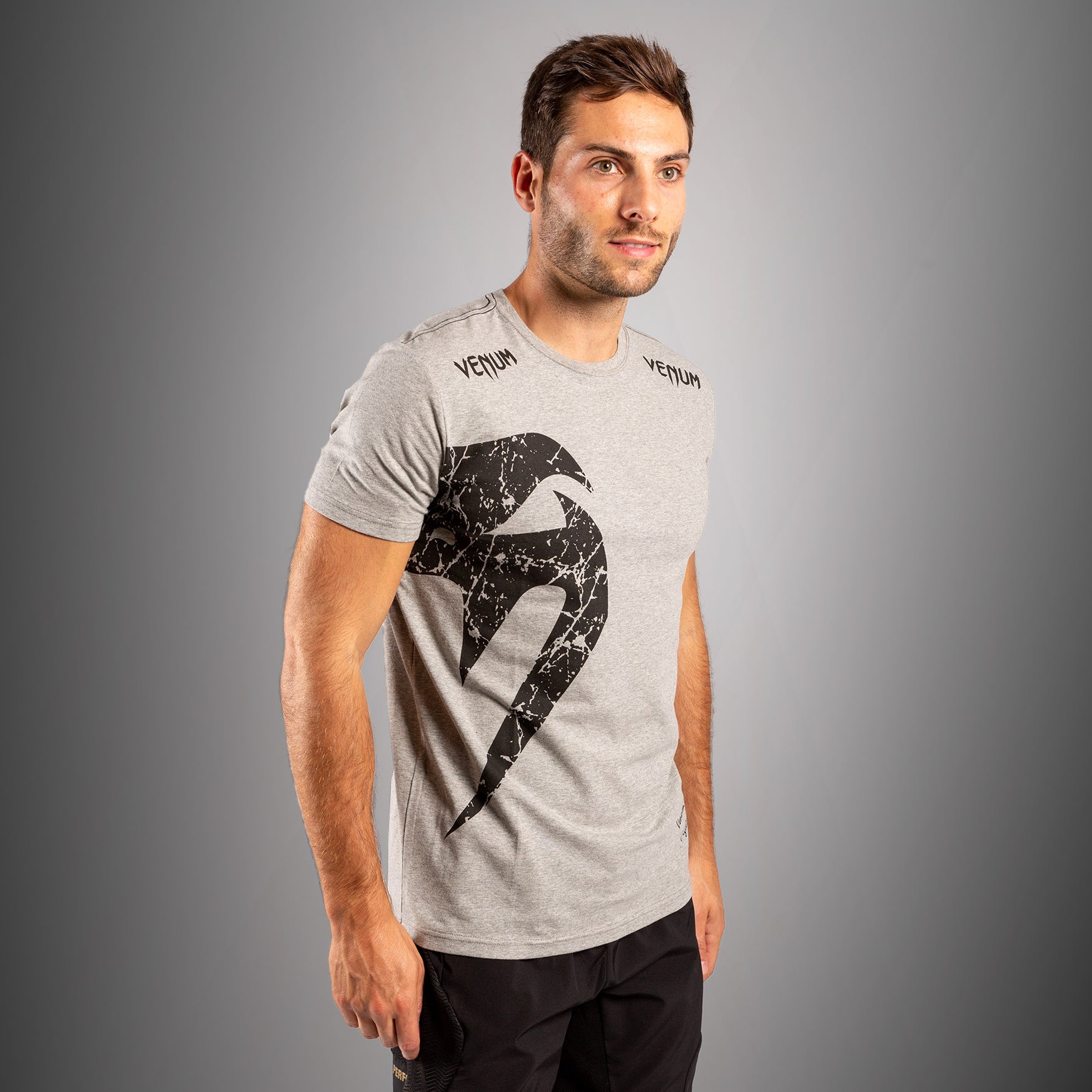 Venum Giant T-Shirt for Men - Grey & Black Cotton Comfort Fit - Perfect for Gym, Workout & Casual Wear