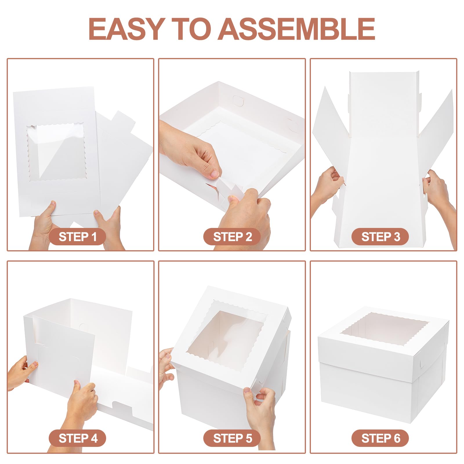 McFleet 16-Piece 10x10x10 Inch White Tall Cake Boxes with Window - Large Cardboard Bakery Takeout Containers with Lids for Tier Cakes, Wedding, Birthday & Party | Perfect for Professional Bakeries, Dessert Shops & Event Catering