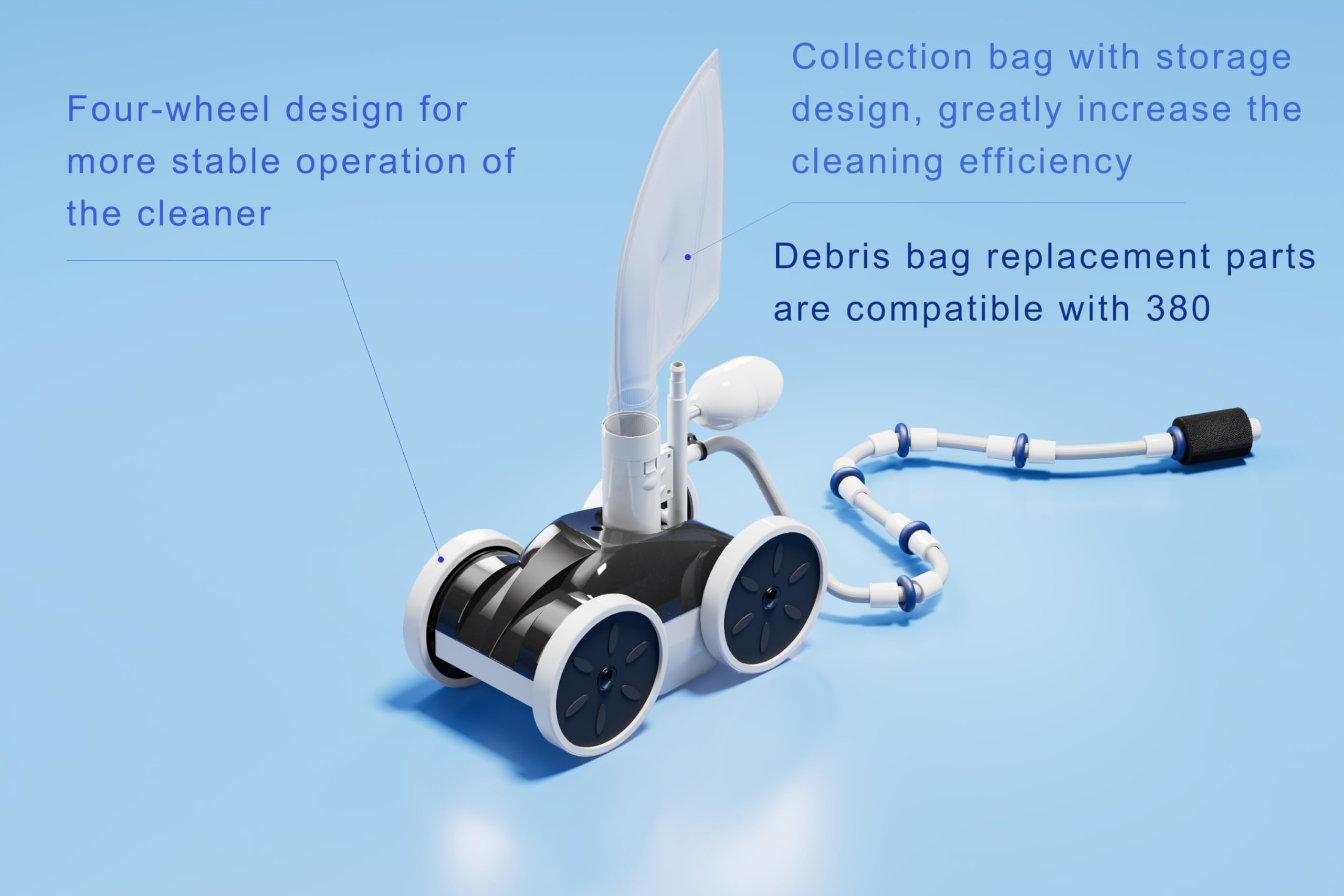**Pool Pressure Side Sweeper - 4-Wheel Professional Swimming Pool Cleaner for Efficient Debris Removal | Ideal for In-Ground & Above Ground Pools**