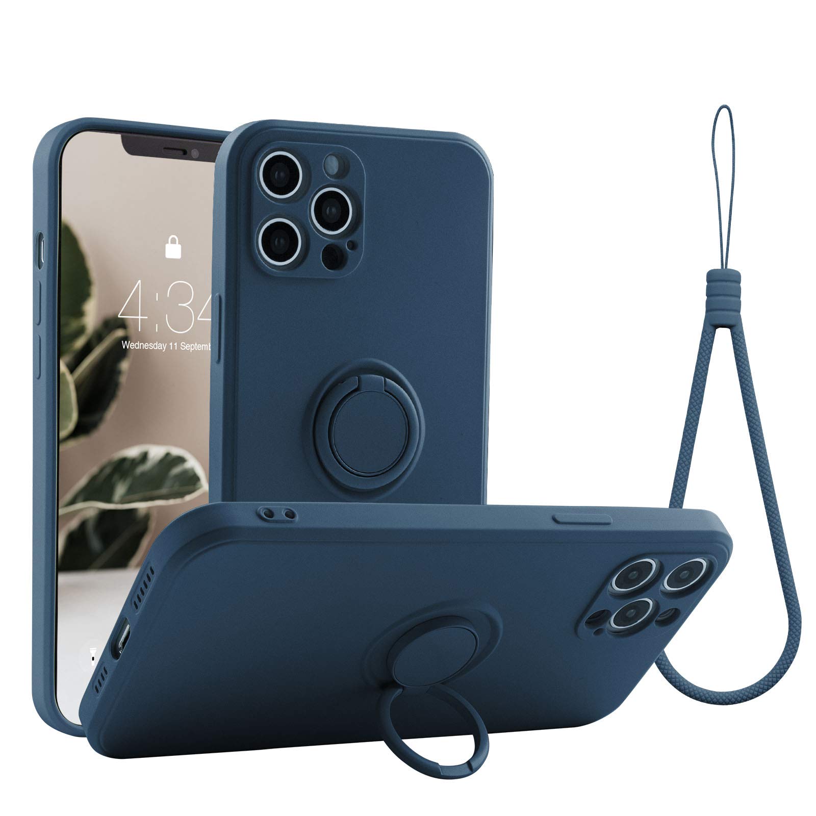 ABITKU iPhone 12 Pro Max Case (6.7-inch 2020) - Premium Silicone Cover with 360° Ring Kickstand & Magnetic Car Mount Support | Soft Microfiber Lining | Shockproof Protection | Perfect for Work, Travel & Outdoor Activities (Blue)