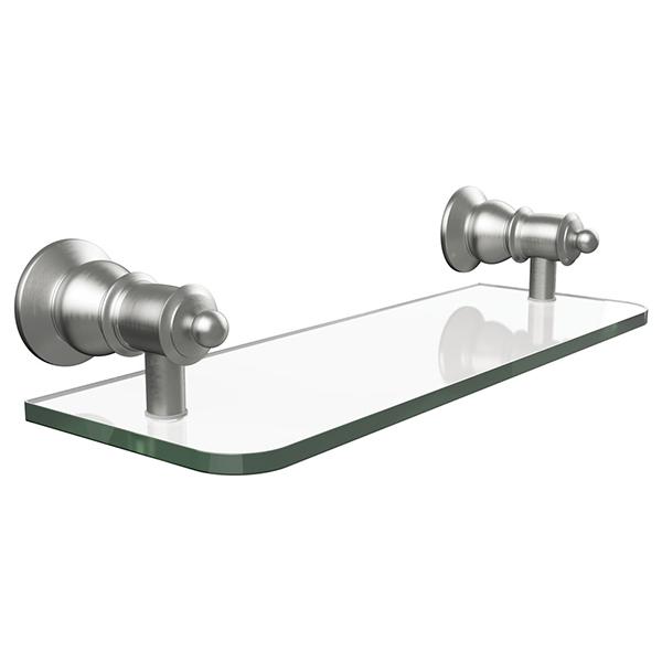 Fienza 81007BN Lillian Glass Shelf - Brushed Nickel Finish, Modern Floating Bathroom Shelf for Shower Storage & Home Decor