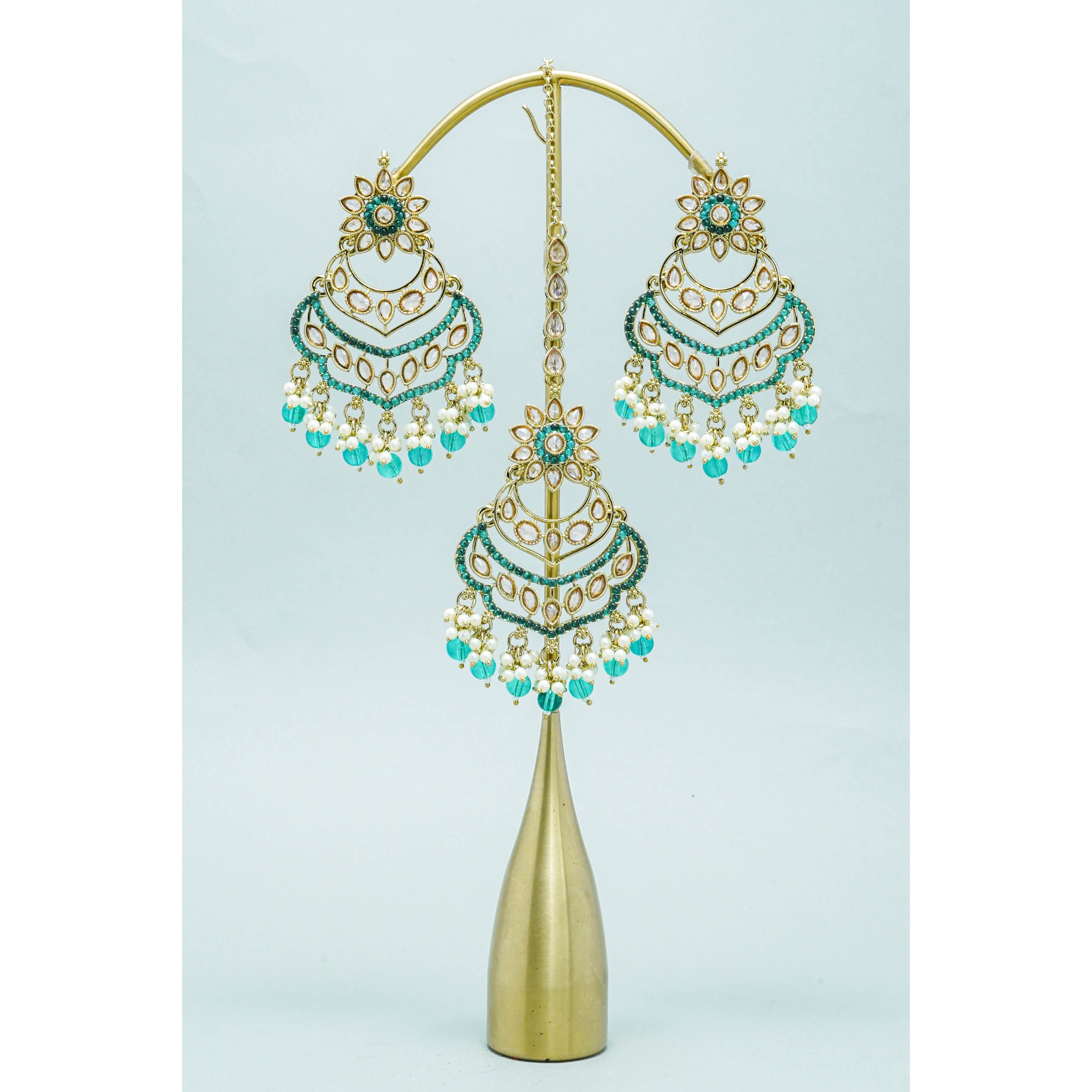 Tara Polki Earrings with Tikka - Traditional Indian Jewelry for Weddings, Parties & Festivals | Handmade Ethnic Accessories for Women