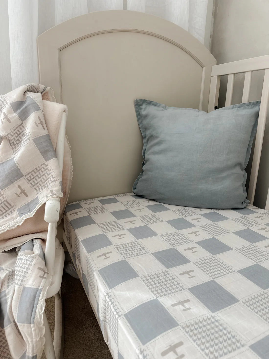 Organic Muslin Cot Sheet for Baby Crib - Soft Breathable Nursery Bedding - Perfect for Nursery, Daycare & Travel - Pop Ya Tot Wright Flyer Design