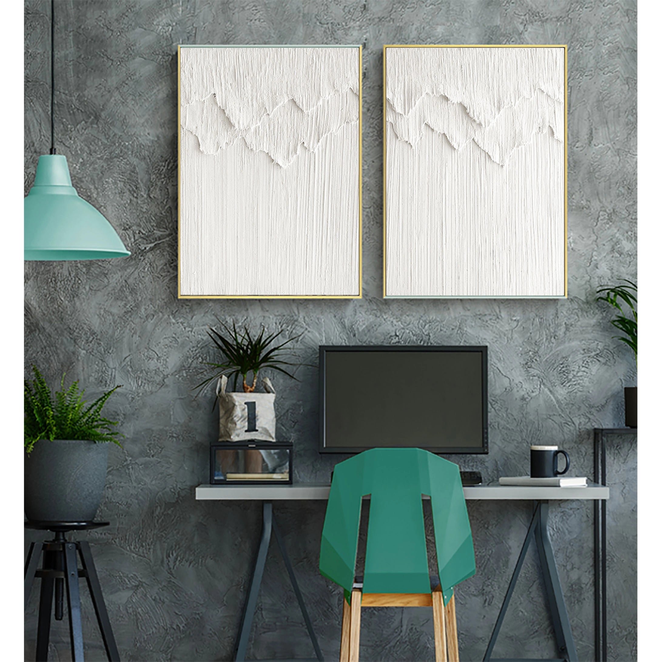 Minimalist Textured Plaster Art Paintings - Set of 2 Modern Abstract Wall Decor (#MM064) for Living Room, Bedroom & Office