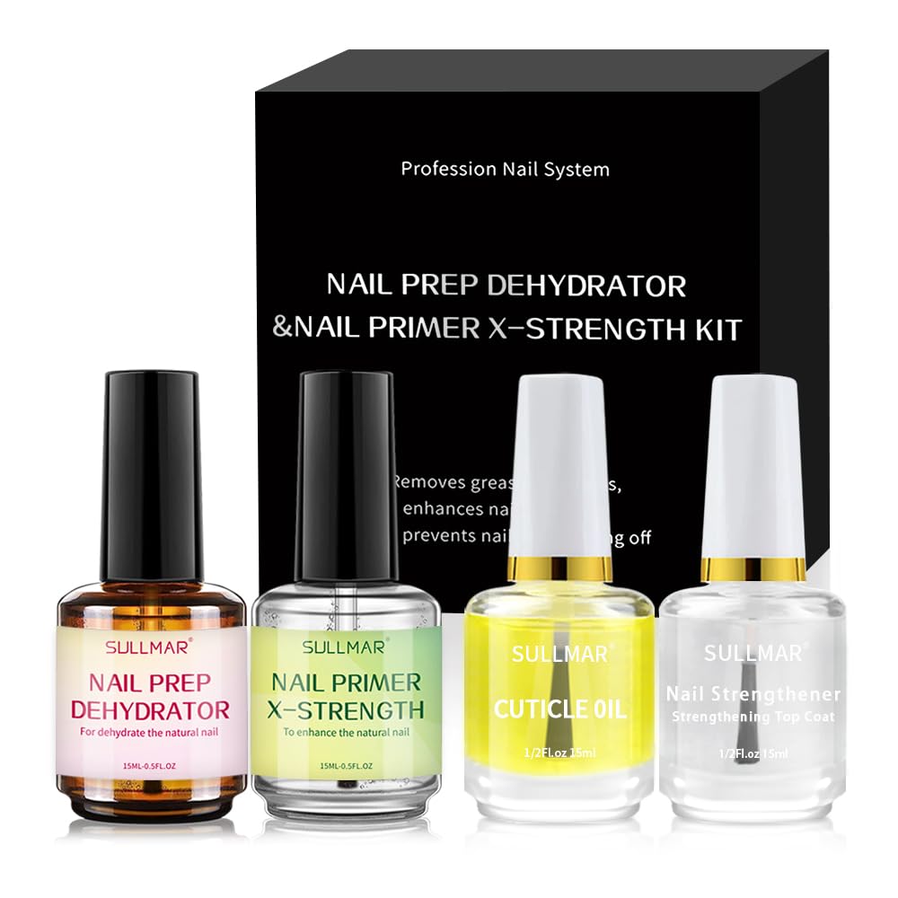 15ml X-Strength Nail Prep Dehydrator & Primer Set - Professional Acrylic Nail Bonding Kit with Cuticle Oil & Strengthener | Salon-Grade Nail Care for Stronger, Long-Lasting Manicures at Home or Professional Use