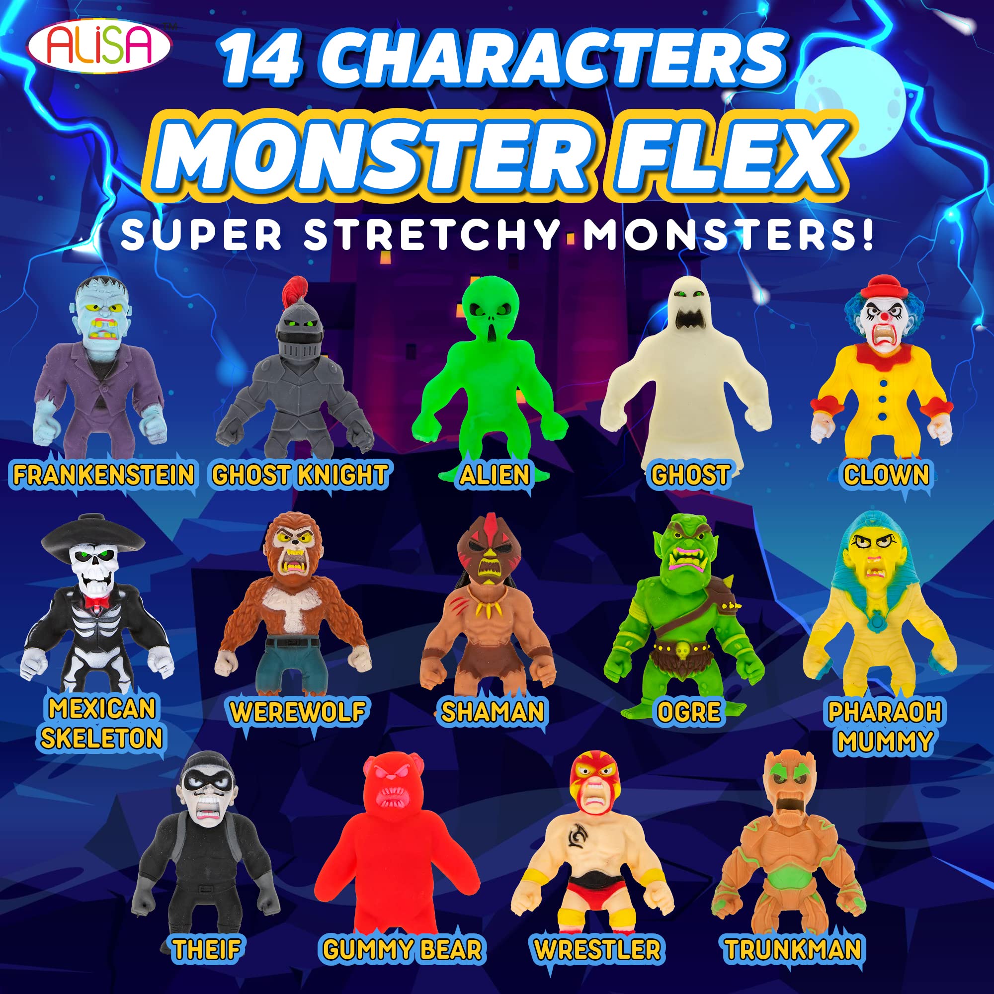 Monster Flex Stretchy Sensory Toys for Kids - Set of 2 Spooky Stretch Monsters - Stress Relief Fidget Toys for Boys & Girls - Perfect for Birthday Party Favors, Classroom Rewards & Anxiety Relief