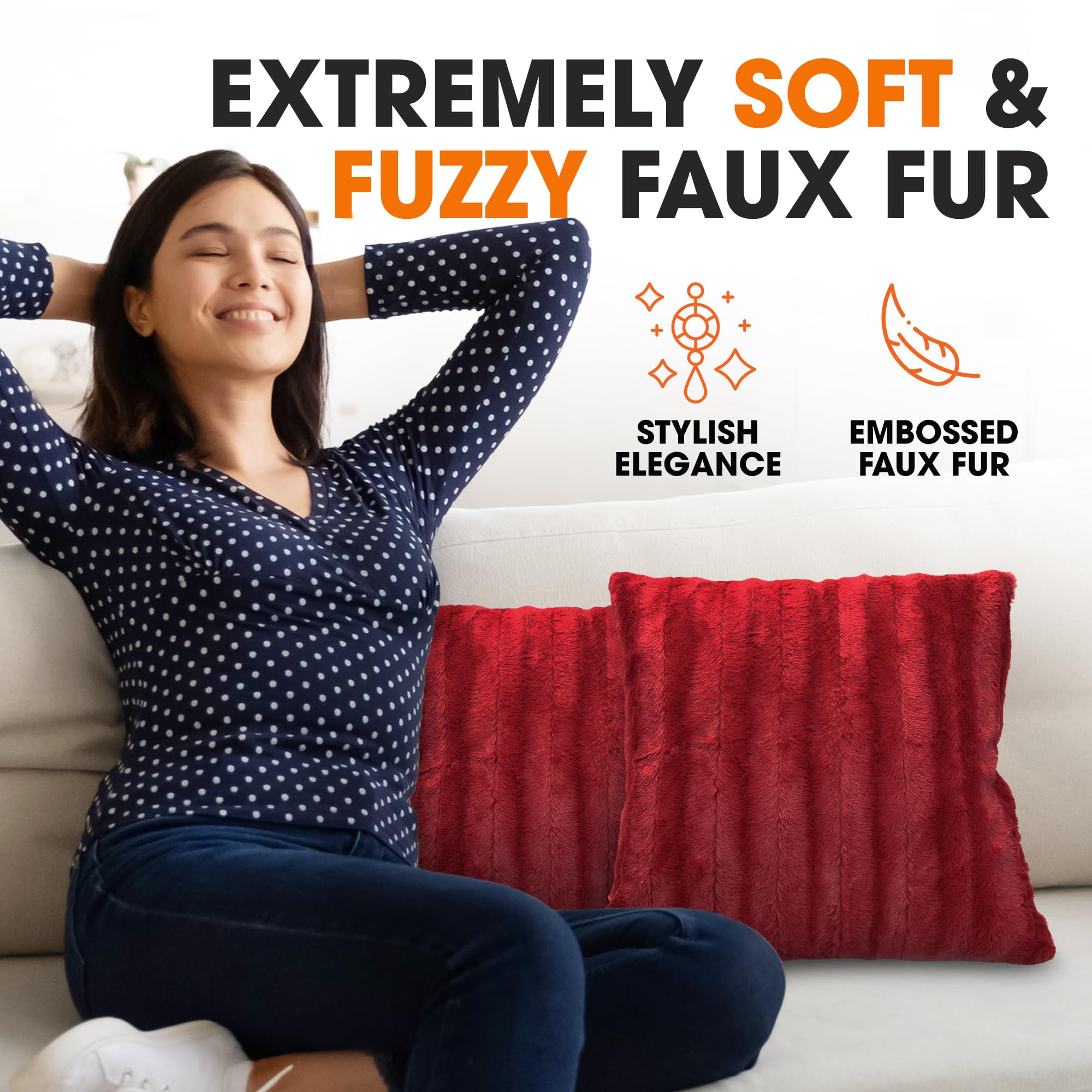 Cheer Collection Faux Fur Throw Pillows - Soft Decorative Couch & Bed Pillows, Maroon Accent Pillows for Bedroom or Living Room Decor, Set of 2 Plush 16x16 Inch Pillows - Perfect for Cozy Sofa, Reading Nook & Home Aesthetics