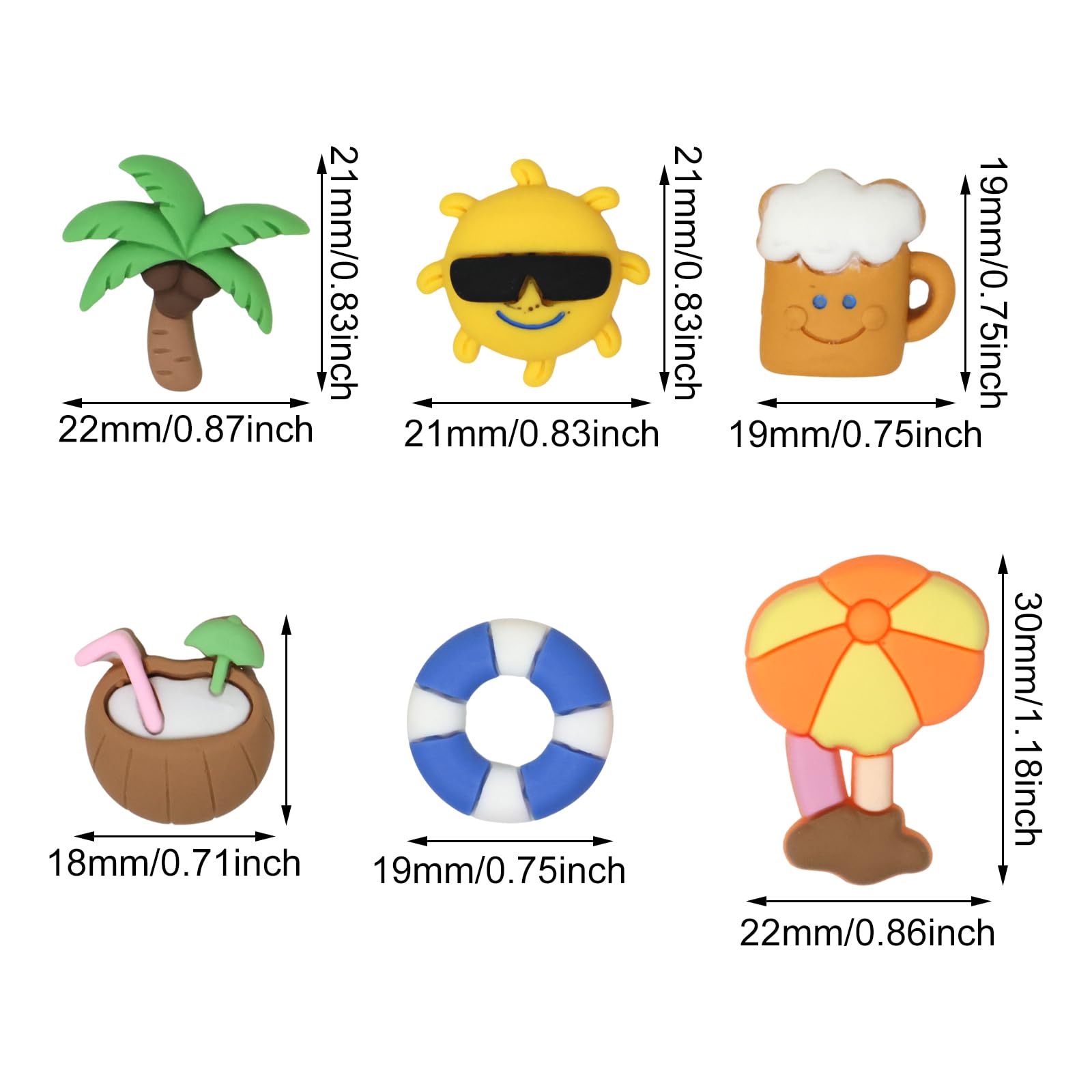 Honbay 36PCS Beach Theme Resin Charms - Sun, Beer, Coconut Trees, Swimming Rings & Clouds Flatback Cabochons for DIY Hair Accessories, Phone Cases, Scrapbooking & Home Decor (6 Styles) | Perfect for Summer Crafts, Nail Art & Beach Party Decorations