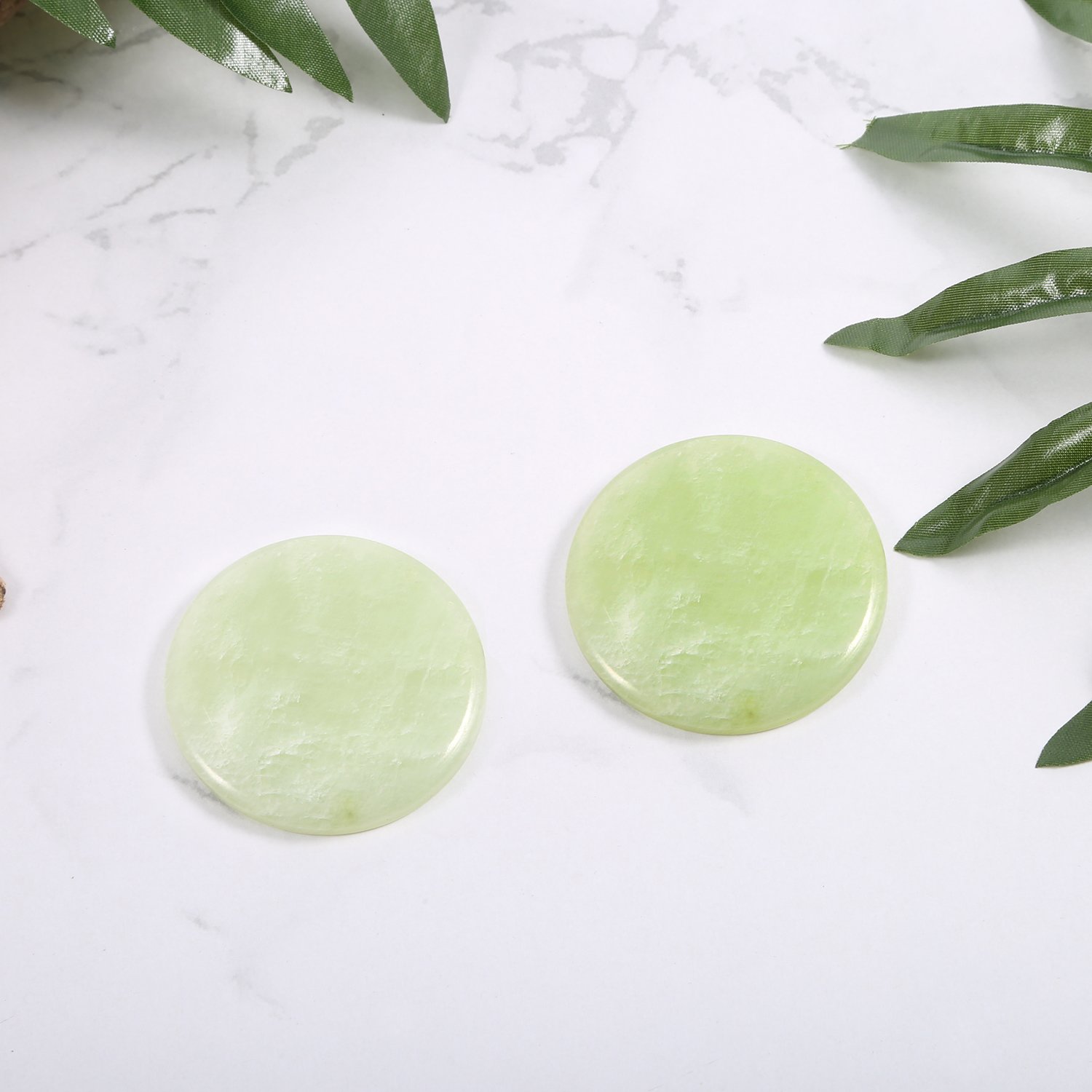 Bememo 2-Piece Green Jade Stone Lash Glue Holder - 2 Inch Round Eyelash Extension Adhesive Pallet for Professional & DIY False Eyelash Application - Perfect for Salon, Spa & Home Use
