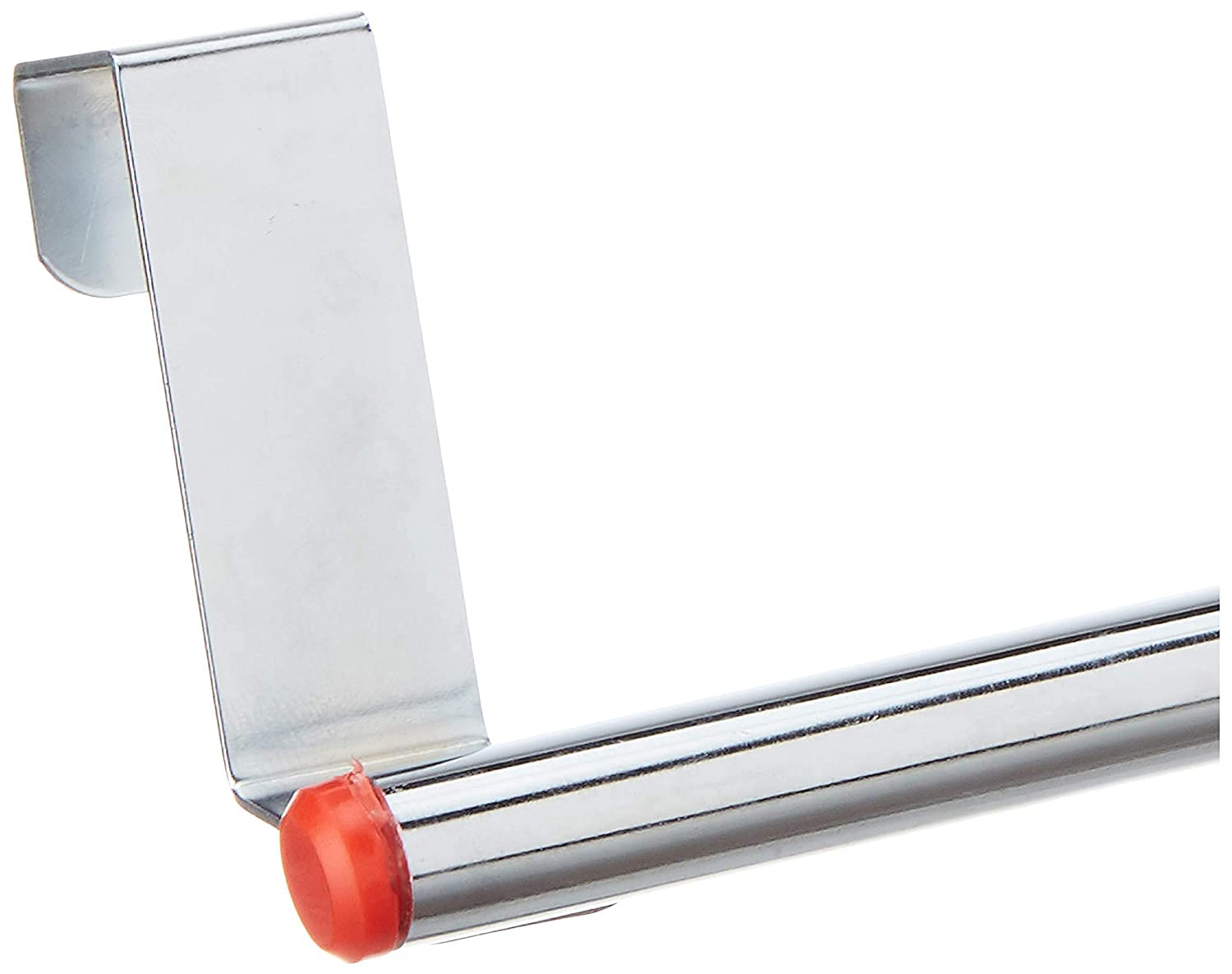 Stainless Steel Over Cabinet Door Towel Holder - 23cm Kitchen Towel Rack & Hanger for Bathroom, Pantry or Laundry Room (Silver-Red, 1 Pack) - Space Saving Home Organization Solution