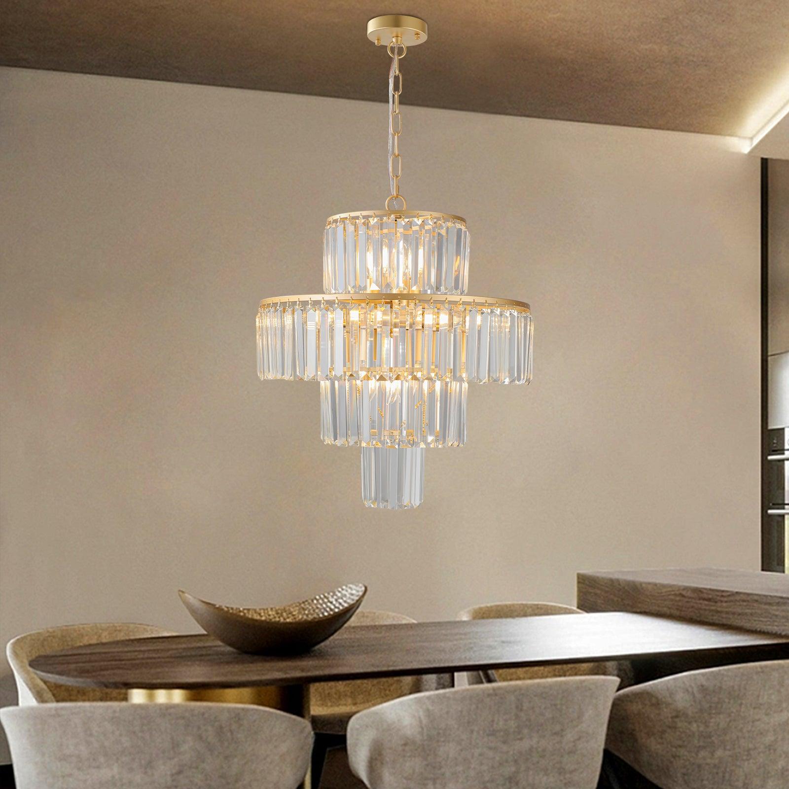 Modern Crystal Chandelier - 19.7 Inch Hanging Pendant Light Fixture for Dining Room, Bedroom & Living Room - Elegant Lighting for Home Decor & Special Occasions