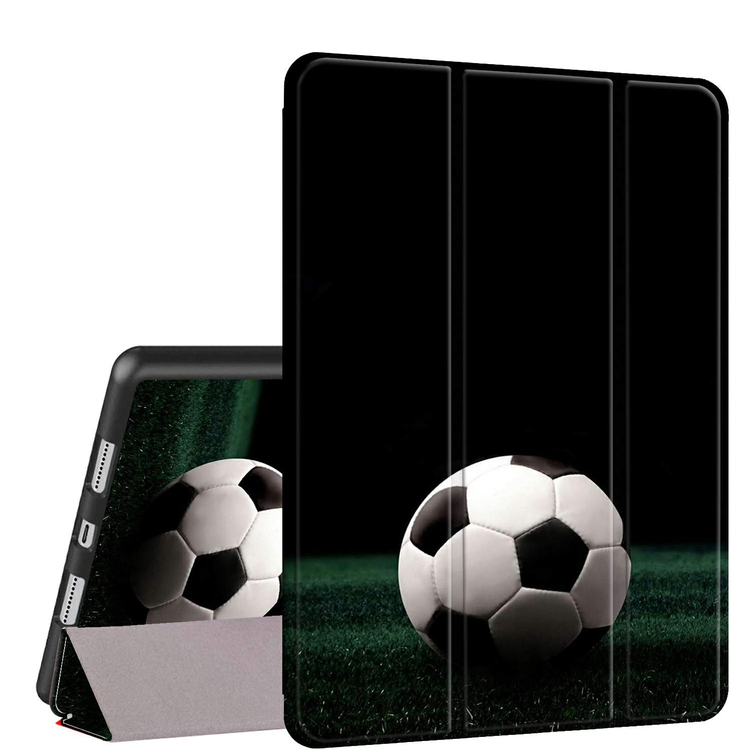 Premium PU Leather Trifold Stand Case for iPad 9.7 (2018/2017), iPad Air 2/Air - Shockproof TPU Smart Cover with Auto Wake/Sleep & Apple Pencil Holder (Fits iPad 6th/5th Gen) - Soccer Ball Design | Perfect for Work, School & Travel Protection