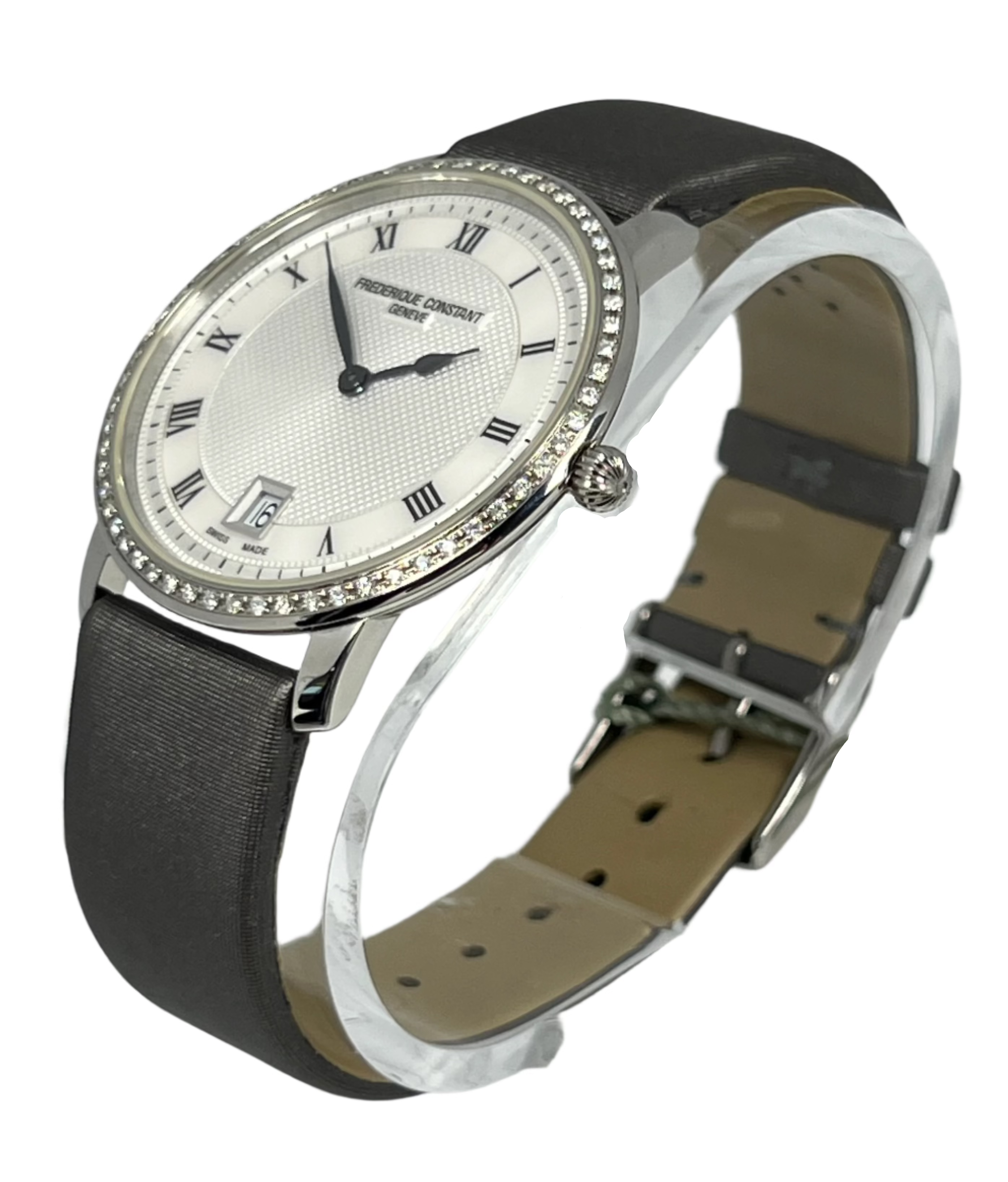 Frederique Constant Slimline Ladies Watch - Stainless Steel Case with Diamonds, Swiss Quartz Movement, Water Resistant, Elegant Dress Watch for Women | Perfect for Business, Evening Events & Special Occasions
