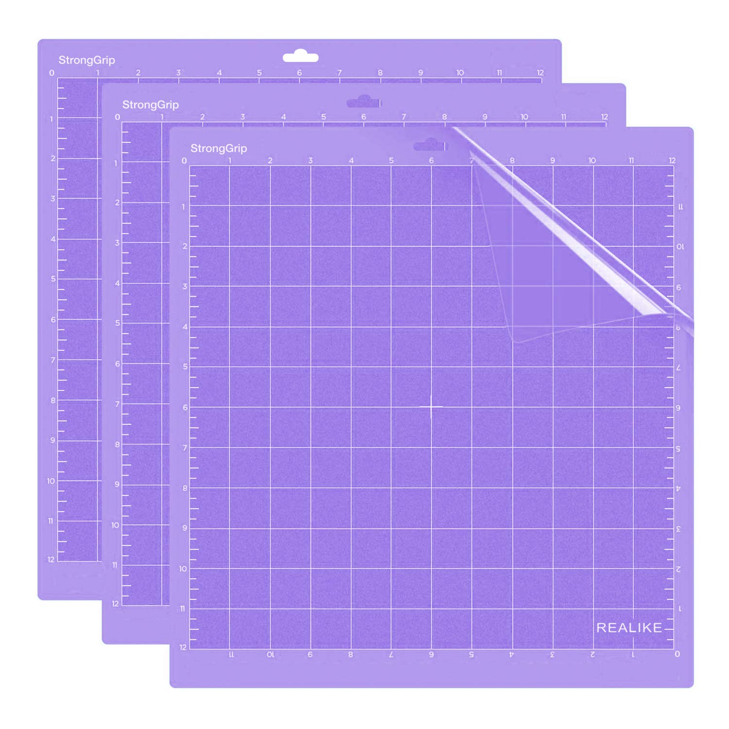 REALIKE 12x12 StrongGrip Cutting Mat - 3 Pack for Cricut Maker 3, Maker, Explore 3, Air 2, Air & One - Non-Slip Adhesive Gridded Craft Mat for DIY Projects, Quilting, Sewing, Scrapbooking & Paper Crafts - Perfect for Home, Office & Classroom Use
