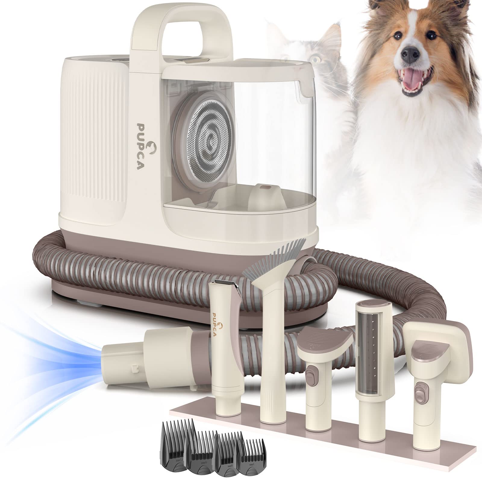6 in 1 Dog Grooming Kit with 12000Pa Pet Vacuum Cleaner - Low Noise Hair Remover, Nail Grinder & Trimmers for Dogs - Large Capacity Dustbin - Perfect for Home Pet Grooming & Shedding Control