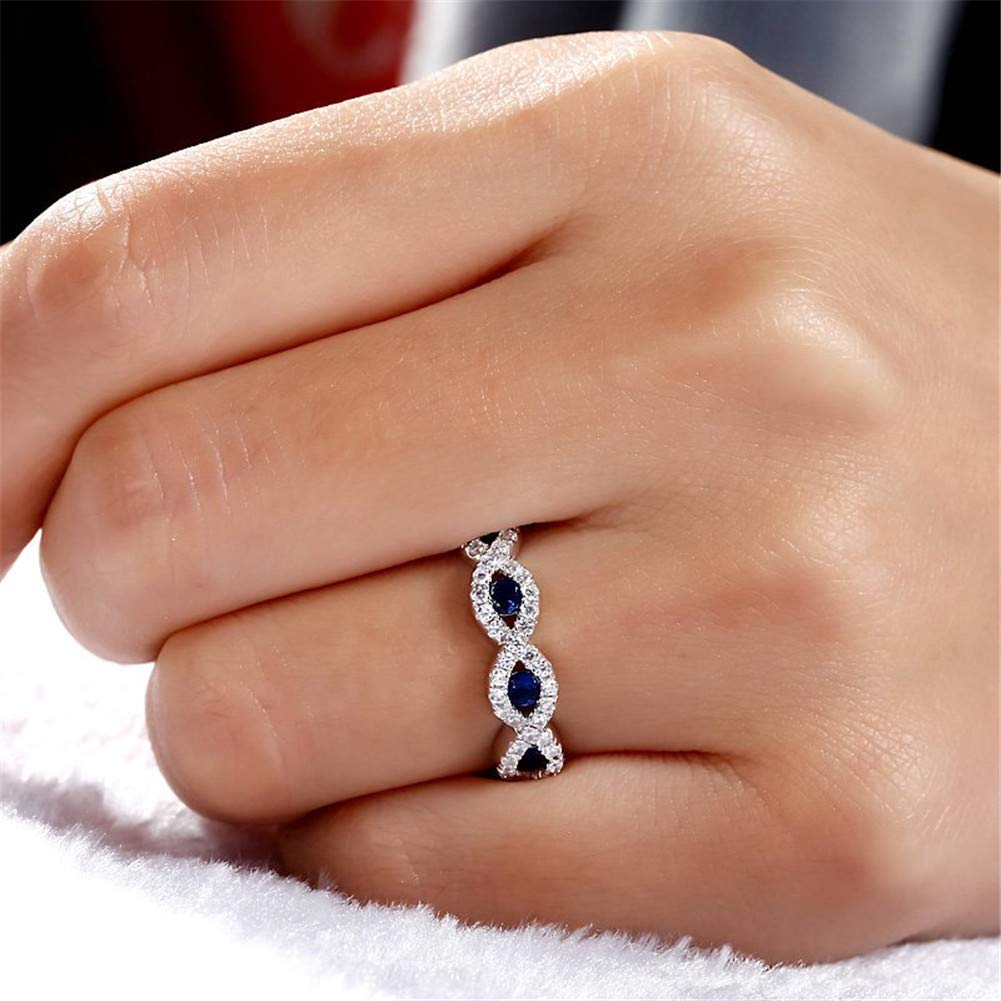 Jeulia Stackable Wedding Rings for Women - Sterling Silver Half Eternity Band with Blue Sapphire & White CZ Diamonds | Anniversary, Engagement, Promise Rings | Gift Box Included | Perfect for Proposals, Vow Renewals & Special Occasions