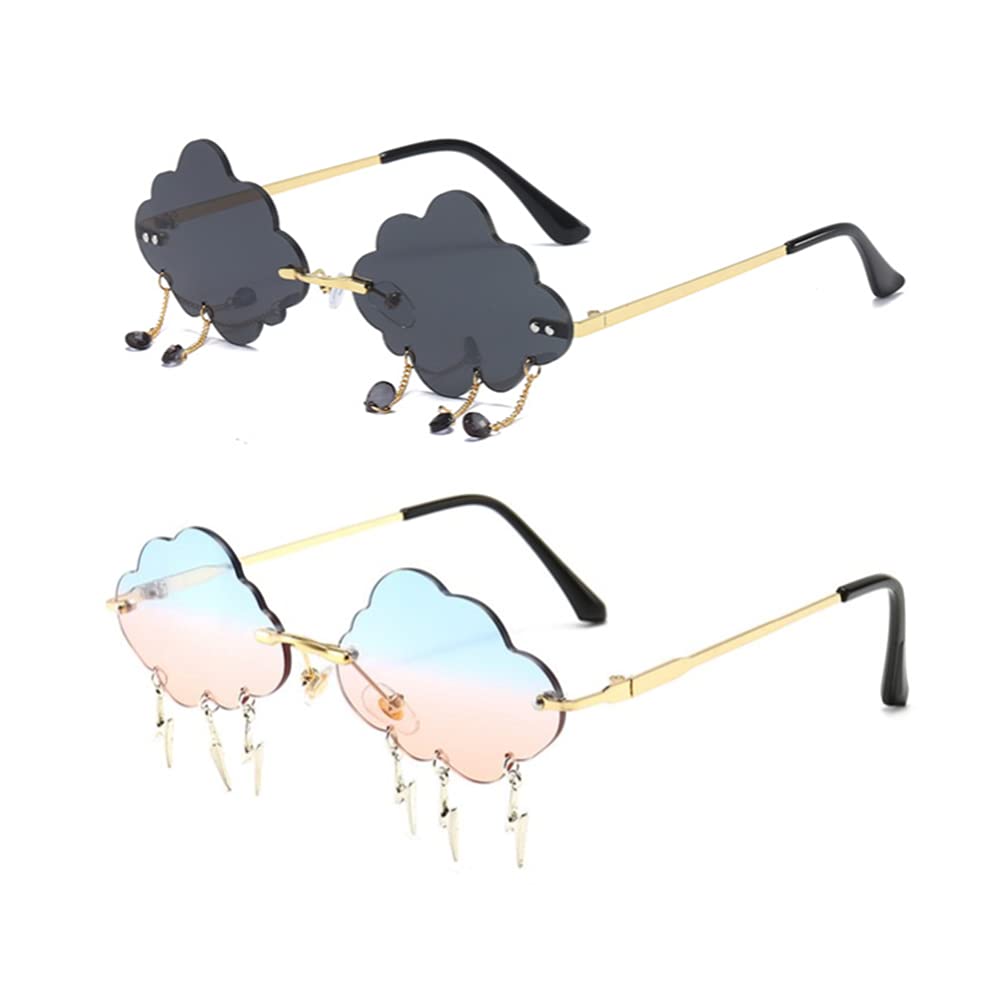 ENTHYI Cloud Lightning Sunglasses for Women & Men - Rimless Wave UV Protection Glasses for Outdoor, Beach, Party & Fashion - Trendy Unisex Eyewear