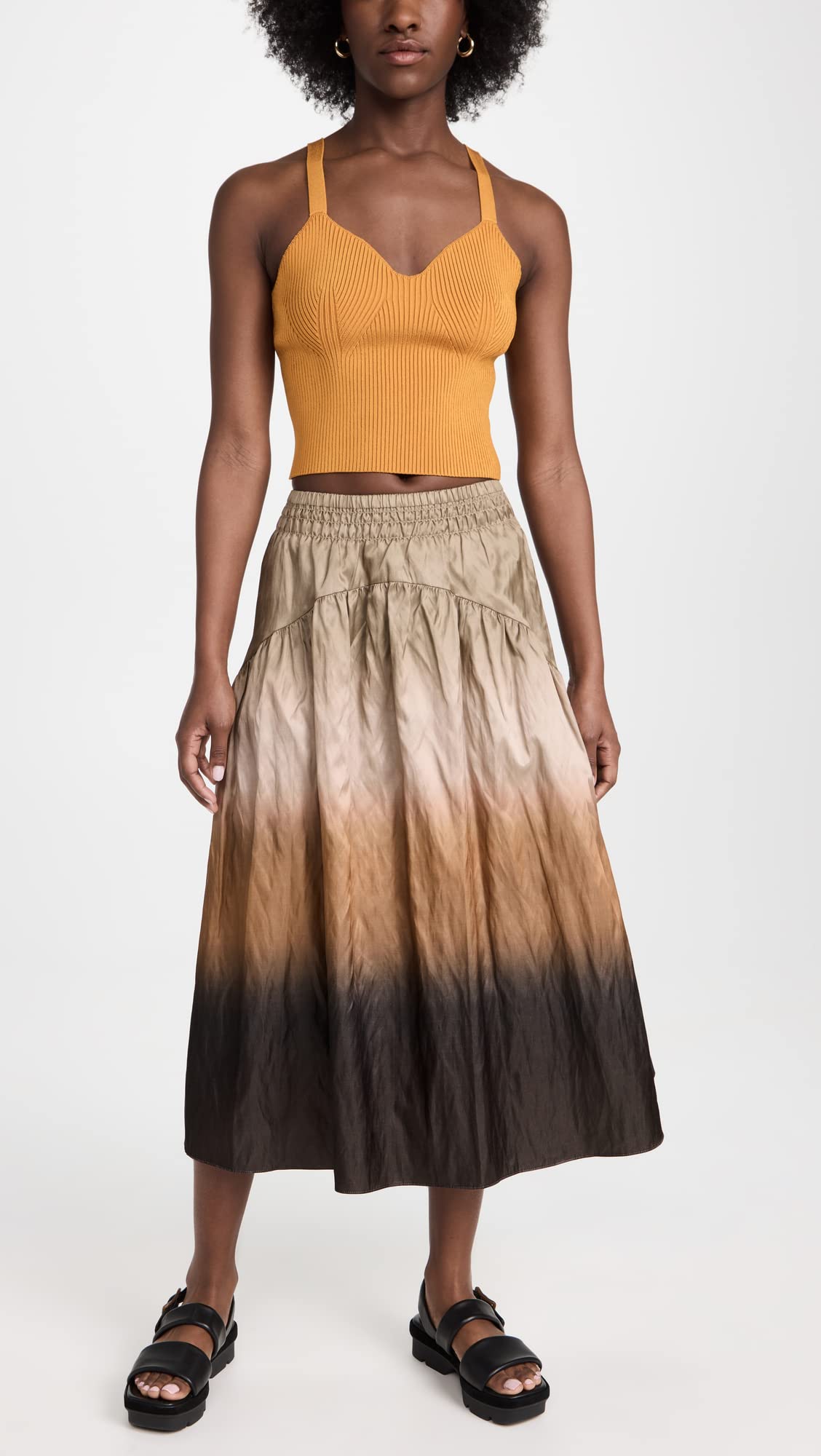 Vince Women's Dip Dye Smocked Midi Skirt - Flowy Summer Skirt for Casual Wear, Beach Outfits & Boho Style
