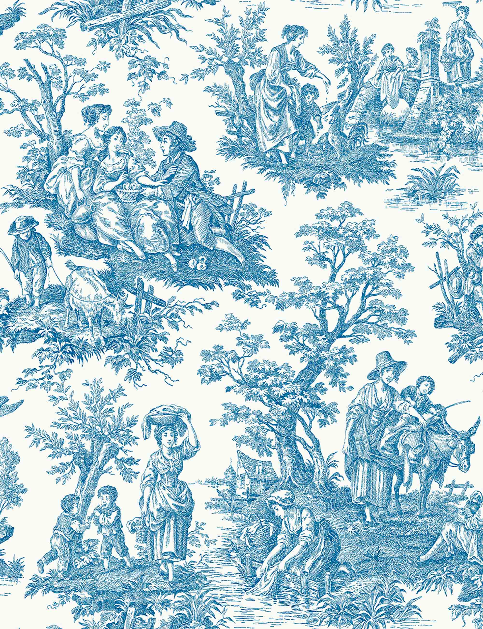 Country Life Toile Peel and Stick Wallpaper Swatch - Blue Floral Vintage Design | Easy Removable Self-Adhesive Wallpaper for Bedroom, Bathroom, Kitchen Decor