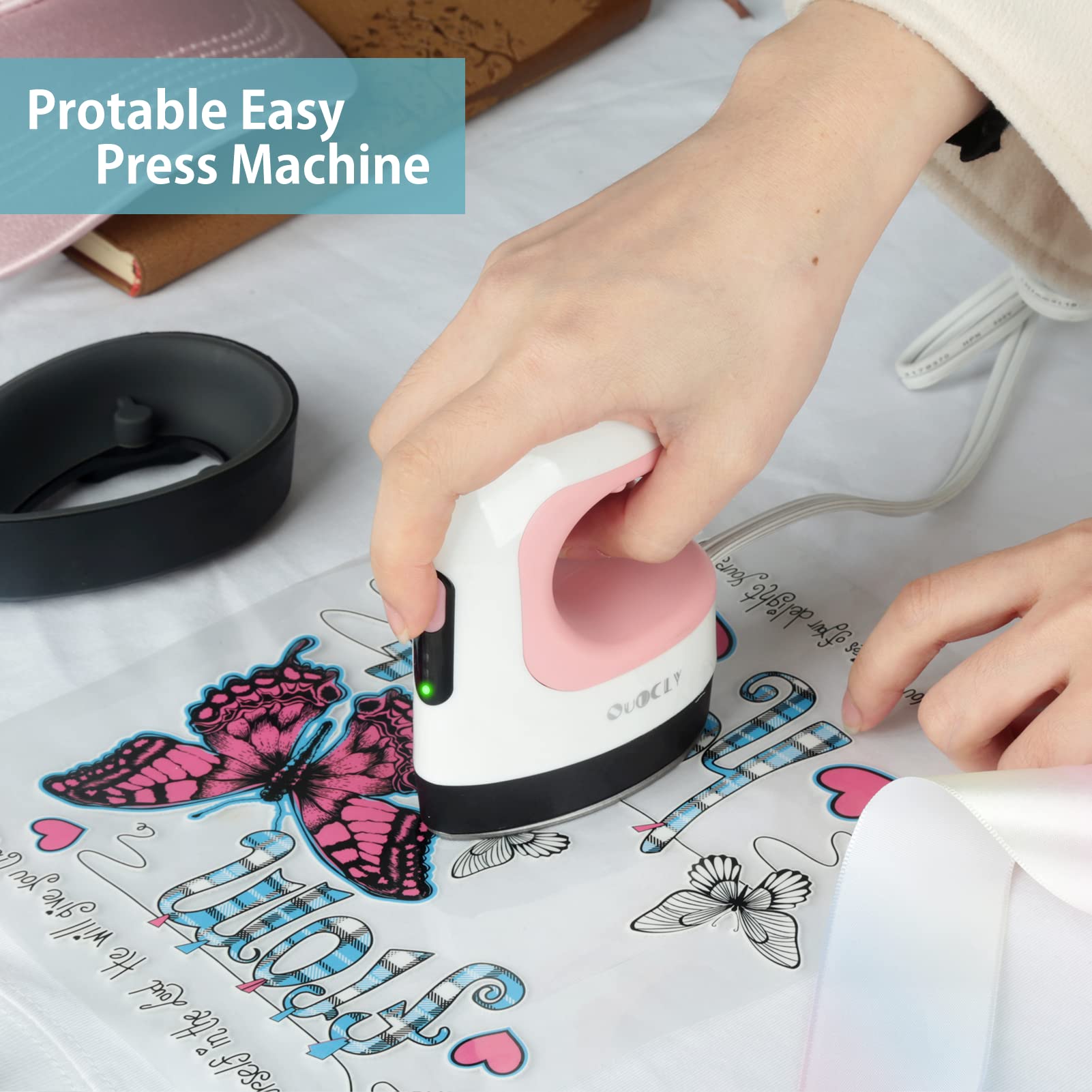 Mini Heat Press Machine for T-Shirts & Crafts - Portable Iron for HTV Vinyl, Shoes, Hats - Easy DIY Transfer Tool (Pink) | Perfect for Home Projects, Small Businesses & Crafting Enthusiasts