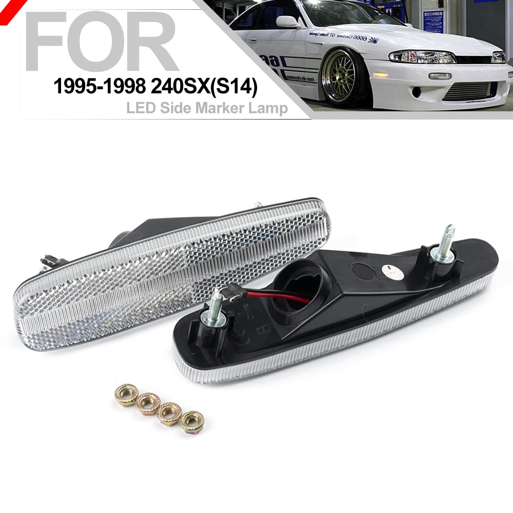 Amber LED Side Marker Lights for Nissan 240SX (S14) 1995-1998 - Clear Lens Front Bumper Turn Signals & Side Repeater Assembly - Perfect for Car Customization, Night Driving Safety, and Vehicle Upgrades