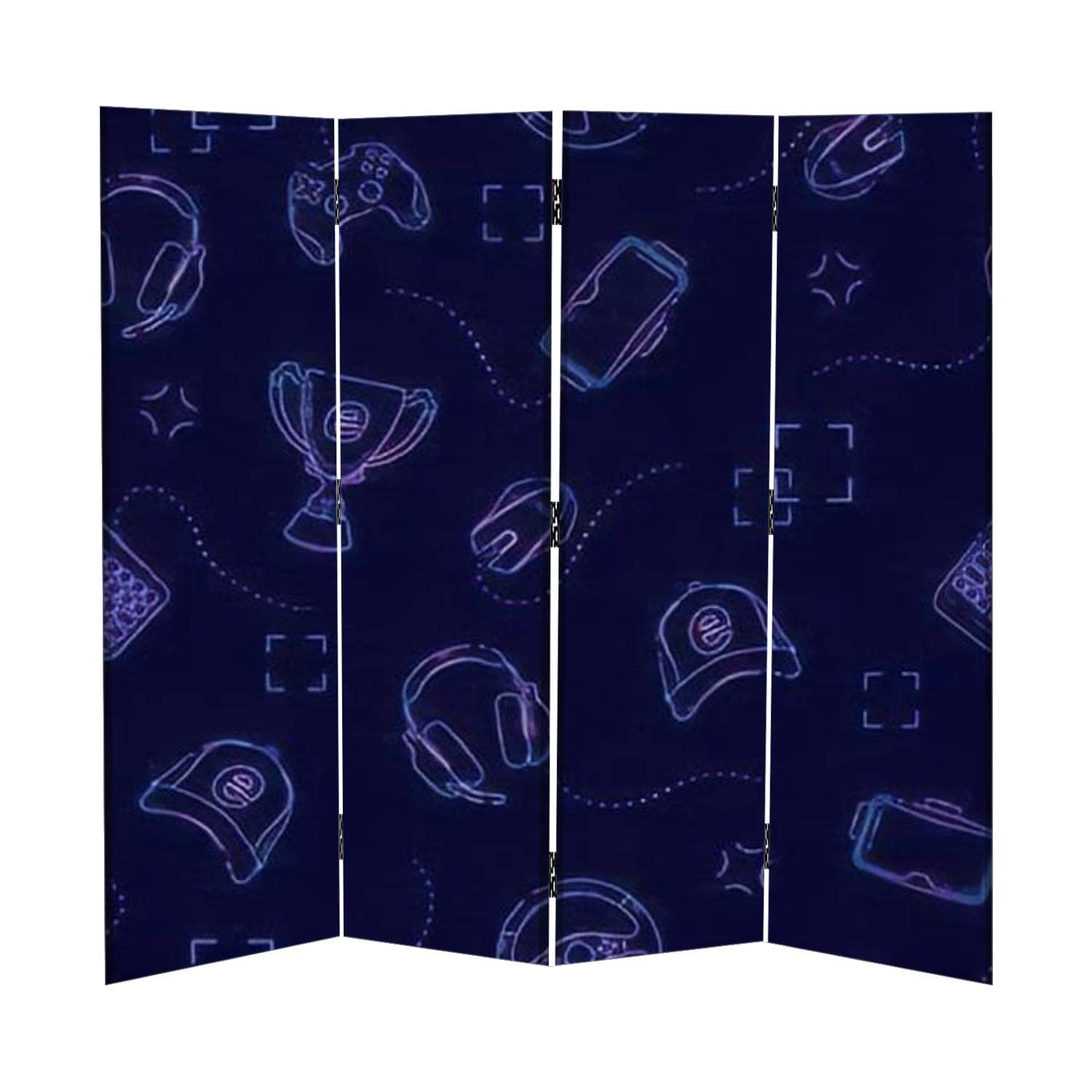 4-Panel Blue Canvas Room Divider Screen - Foldable Privacy Partition for Gaming Rooms, Office Spaces & Home Decor | Temporary Wall Divider for Game Design Studios & Personal Spaces