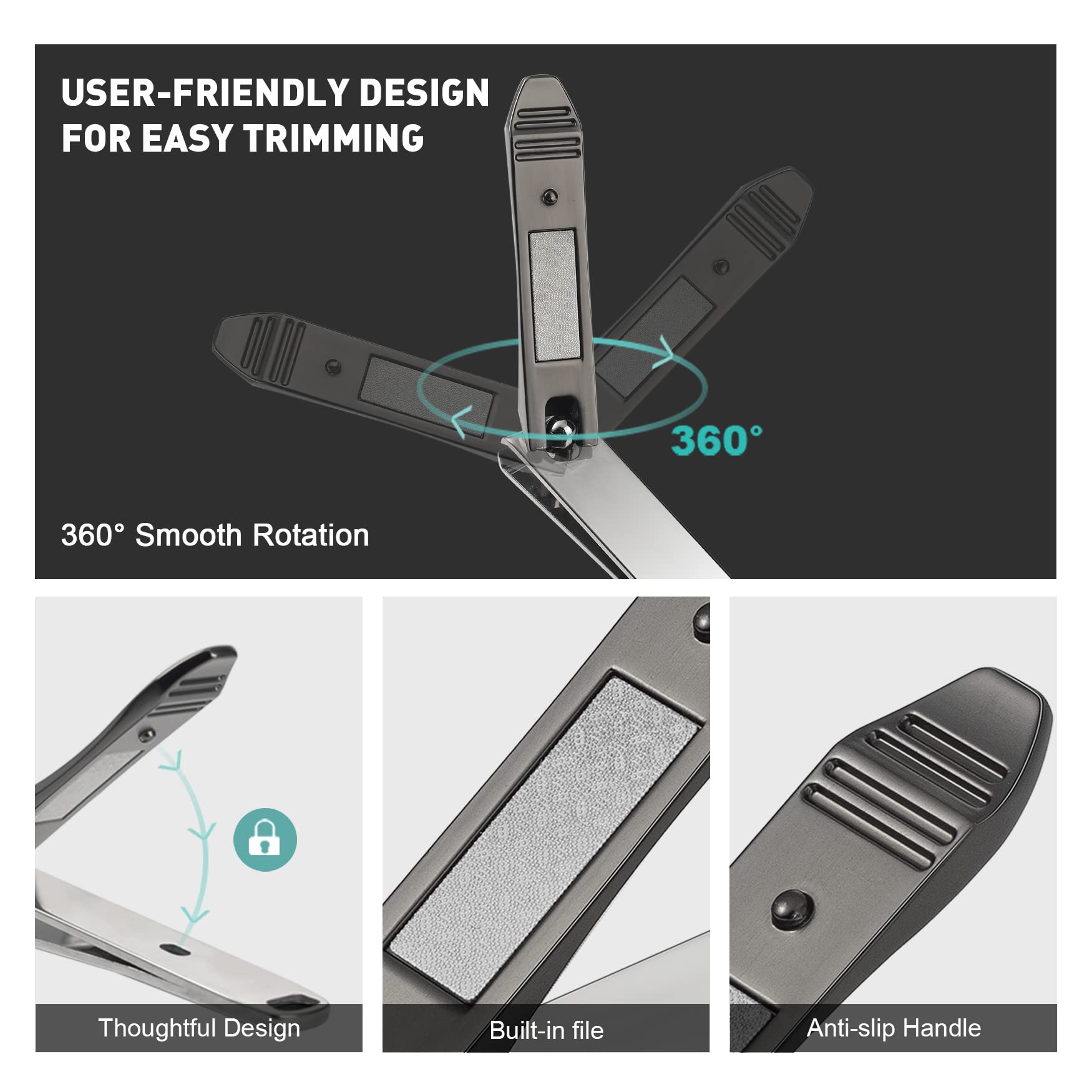 BEZOX Premium Stainless Steel Nail Clipper Set - Ultra Sharp Ergonomic Nail Cutter & File for Seniors, Adults & Kids - Perfect for Fingernails & Toenails - Ideal for Home, Travel & Grooming Kits