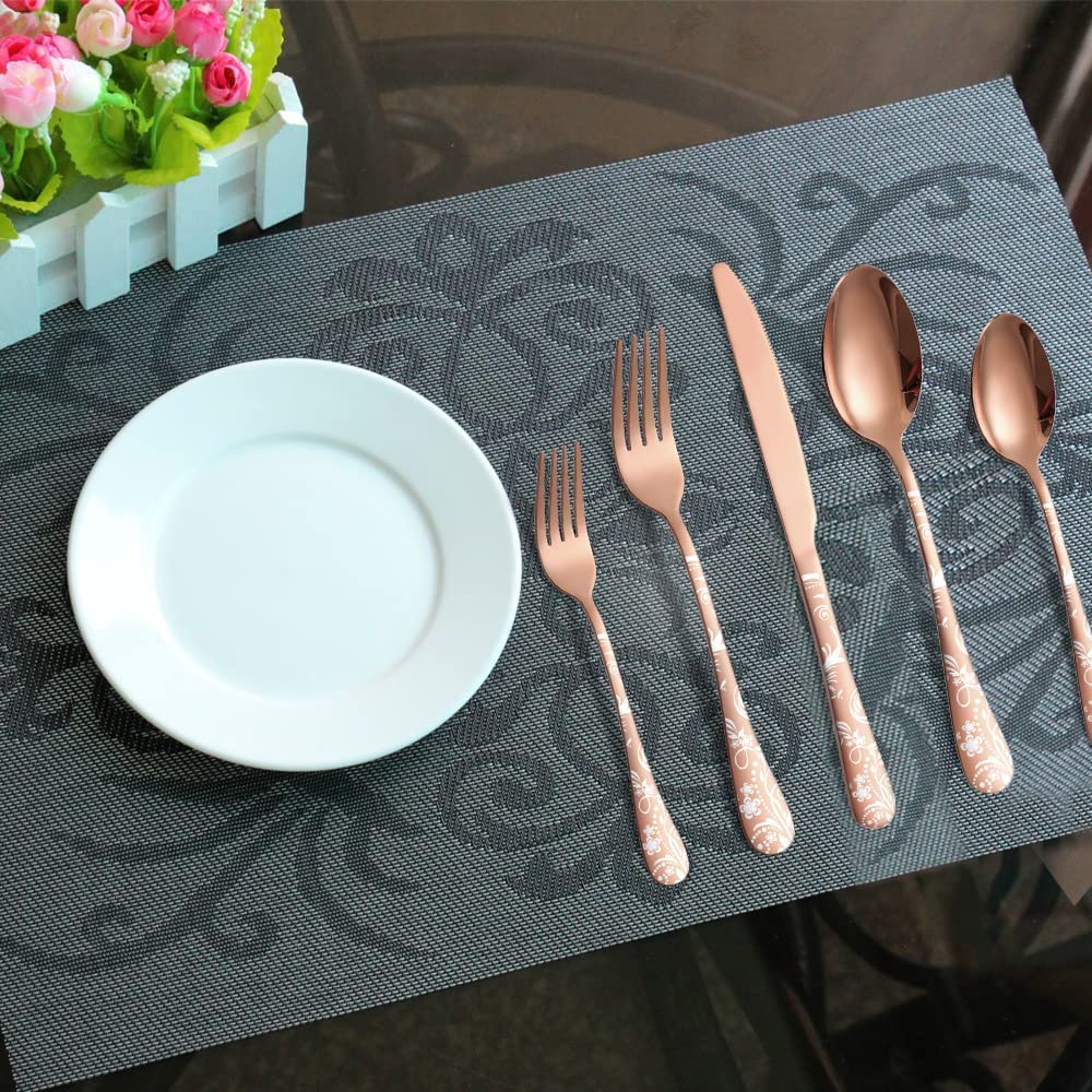 120-Piece Gold Silverware Set for 24 - Stainless Steel Flatware Cutlery Set with Steak Knives, Forks & Spoons - Unique Pattern Design, Dishwasher Safe - Perfect for Weddings, Dinner Parties & Upscale Dining