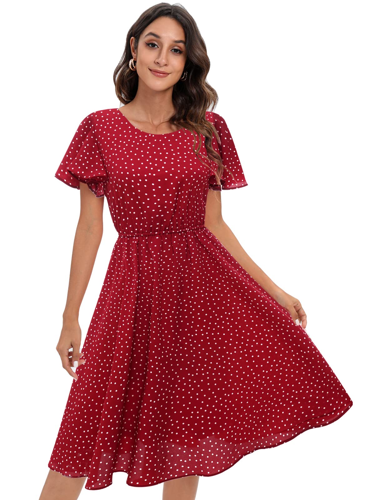 Floral Chiffon Summer Dress for Women - Elastic Waist Sun Beach Dress | Casual Outdoor Wear, Vacation, Party & Special Occasions