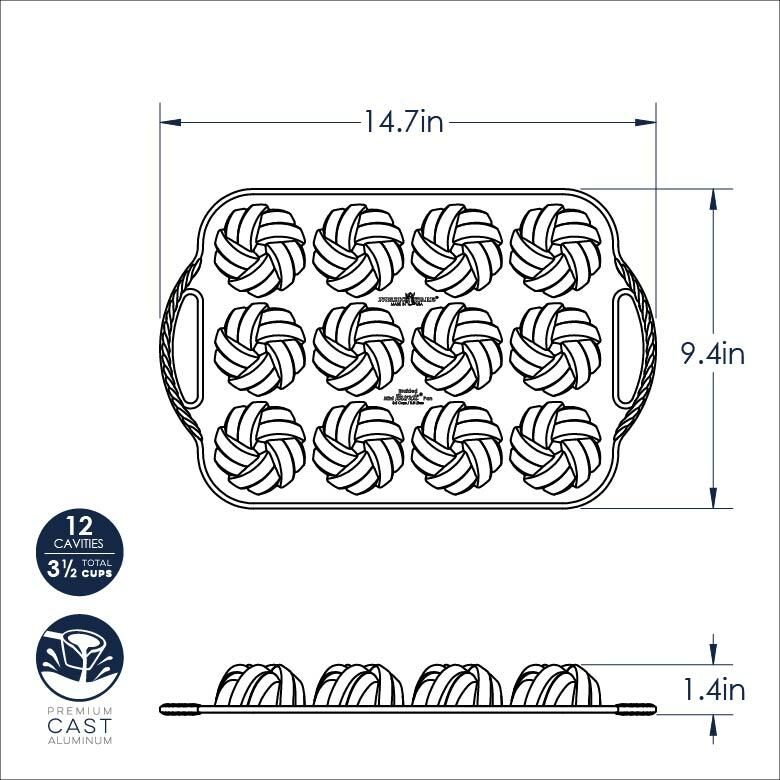 Nordic Ware 75th Anniversary Braided Mini Bundt Pan - Non-Stick Baking Pan for Cakes, Bread & Desserts - Perfect for Holidays, Parties & Gift Giving