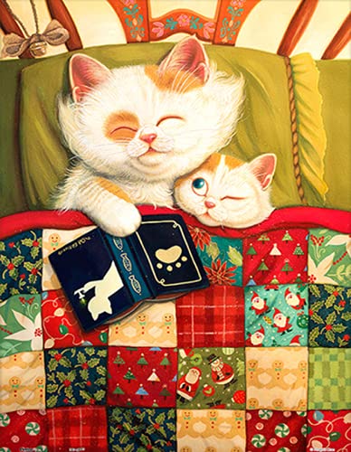 5D Diamond Painting Kit - Christmas Cat Full Round Diamond Art Craft for Adults & Kids, Home Wall Decor (12x16 Inches) - Perfect for Holiday Gifts, Relaxation & Stress Relief