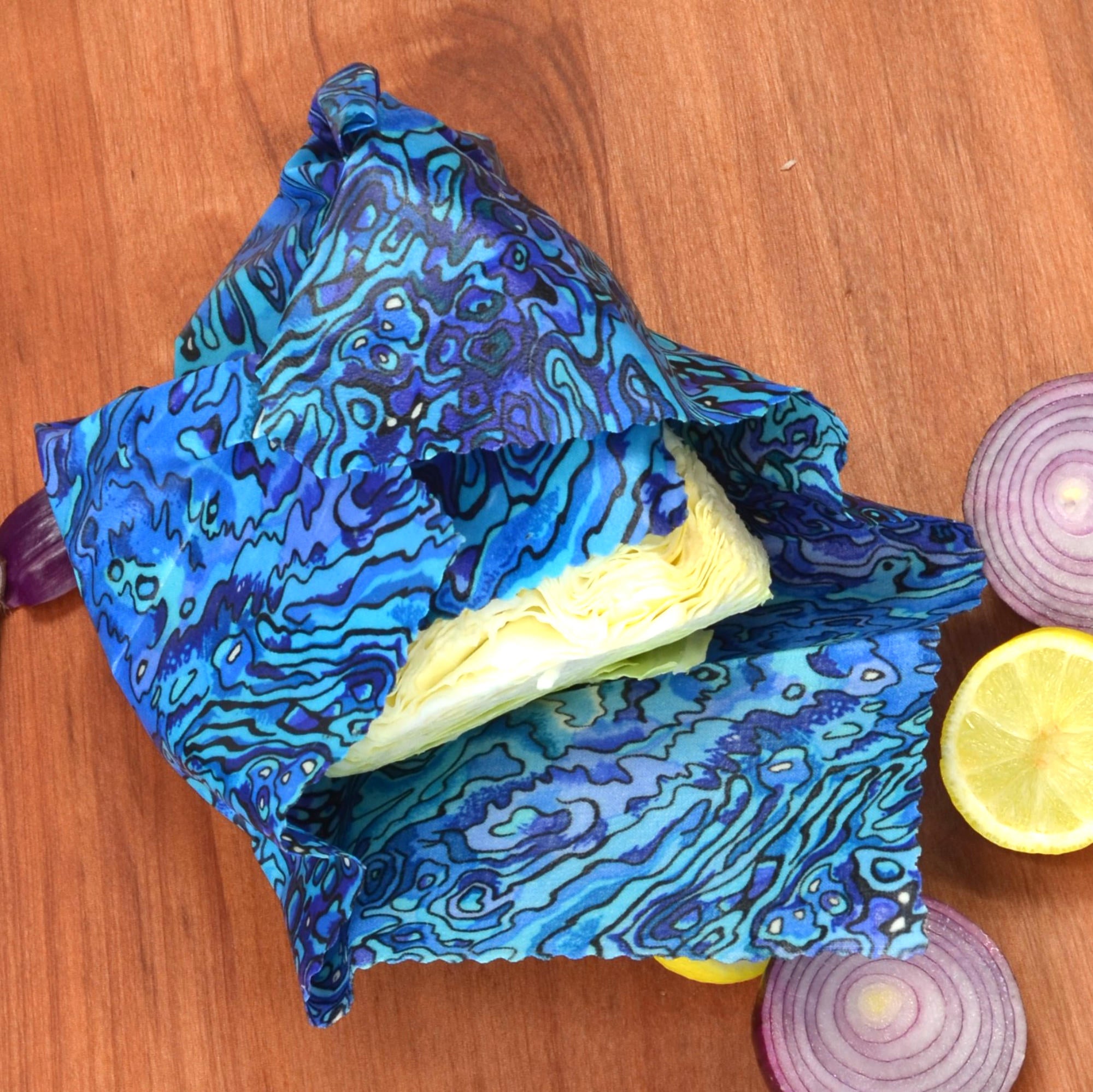 Eco-Friendly Beeswax Food Wraps - Reusable Sustainable Paua Blue Wax Wraps for Food Storage, Sandwich Wrapping & Fresh Produce Preservation | Plastic-Free Kitchen Essentials
