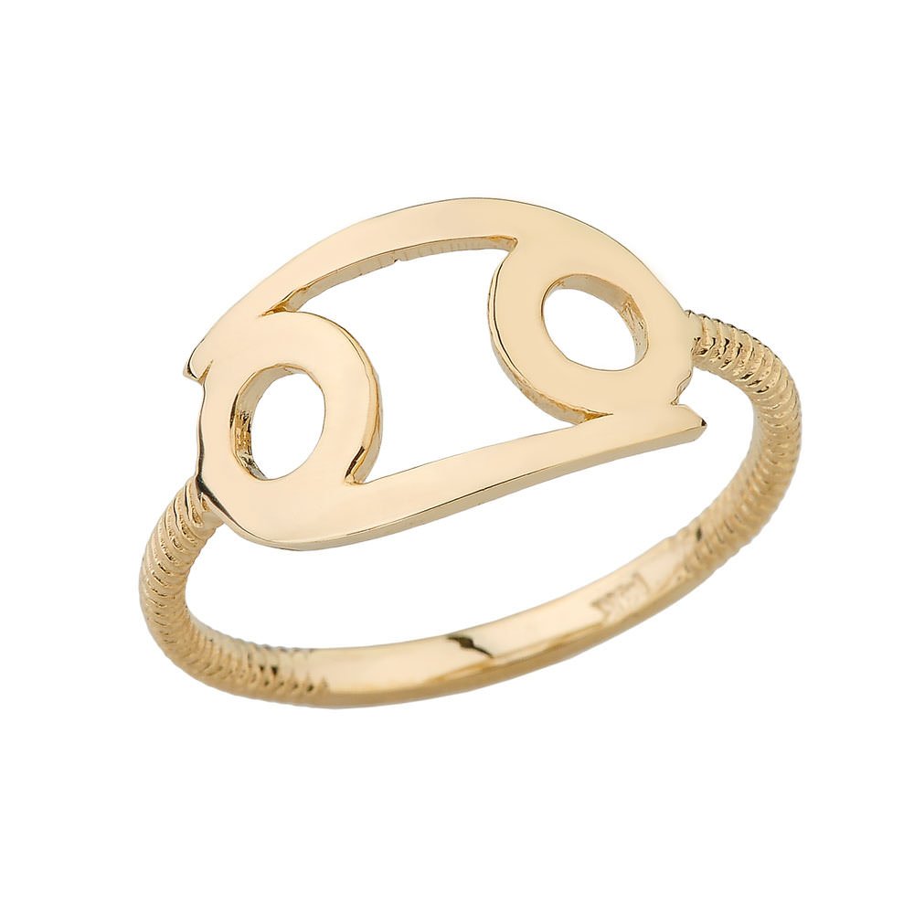 14K Yellow Gold Cancer Zodiac Horoscope Rope Ring for Women - Elegant Astrology Jewelry Gift for Birthdays, Anniversaries & Special Occasions
