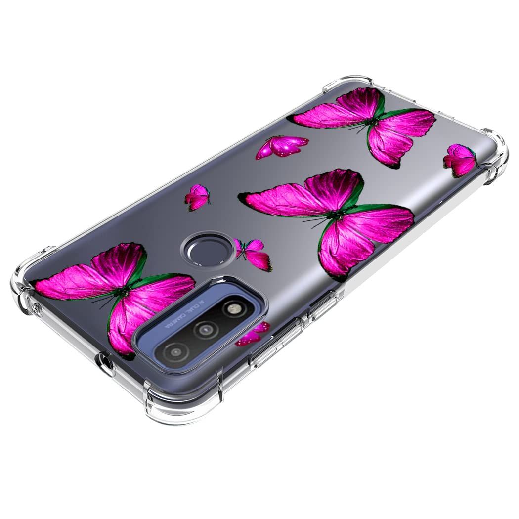 **Motorola Moto G Pure 2021 XT2163DL Case - Cute Rose Butterfly Clear Flexible TPU Bumper Cover | Slim Soft Silicone Protection for Everyday Use**