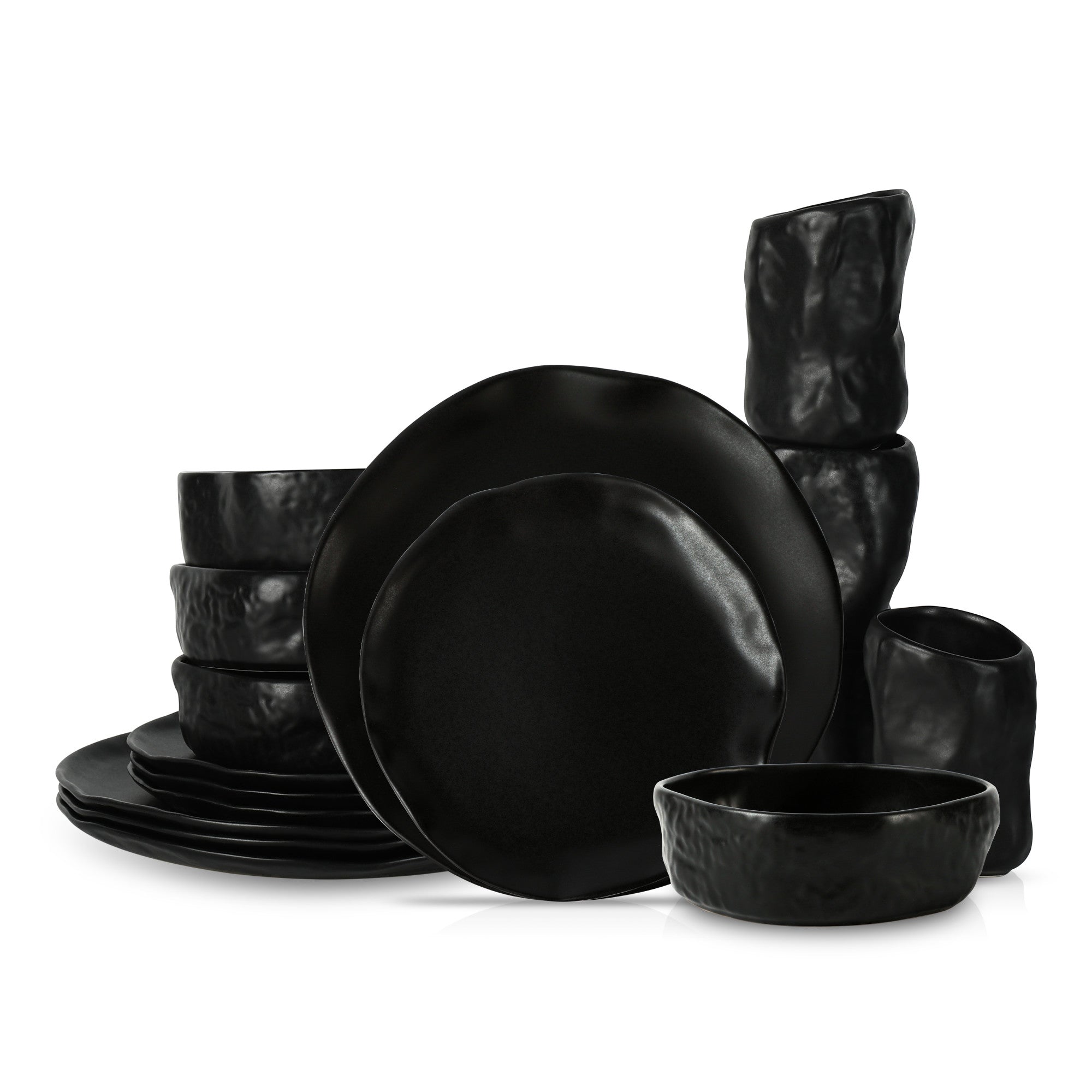 Premium Atik Stoneware Dinnerware Set - Elegant Black Porcelain Plates, Bowls & Mugs - Durable Ceramic Dinnerware for Everyday Use & Formal Dining